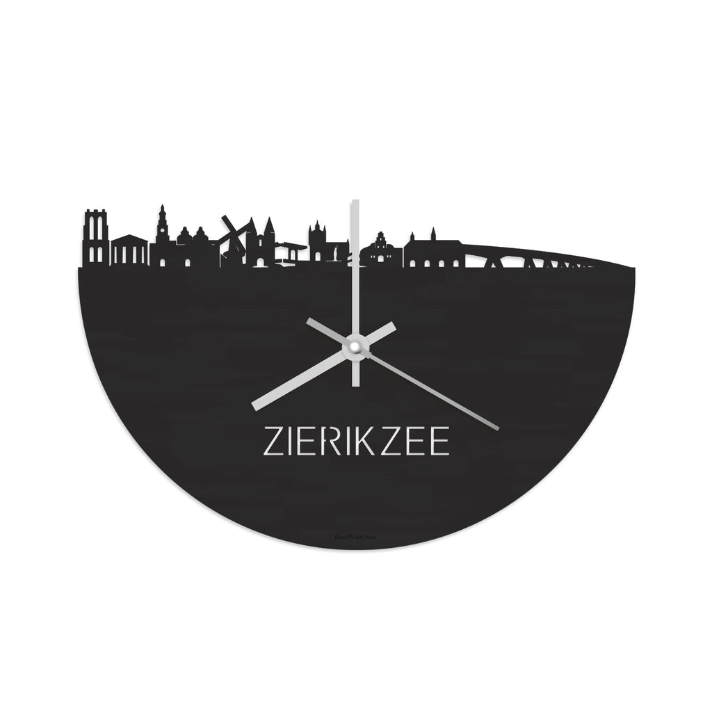 Skyline Klok Zierikzee Black Zwart houten cadeau wanddecoratie relatiegeschenk van WoodWideCities