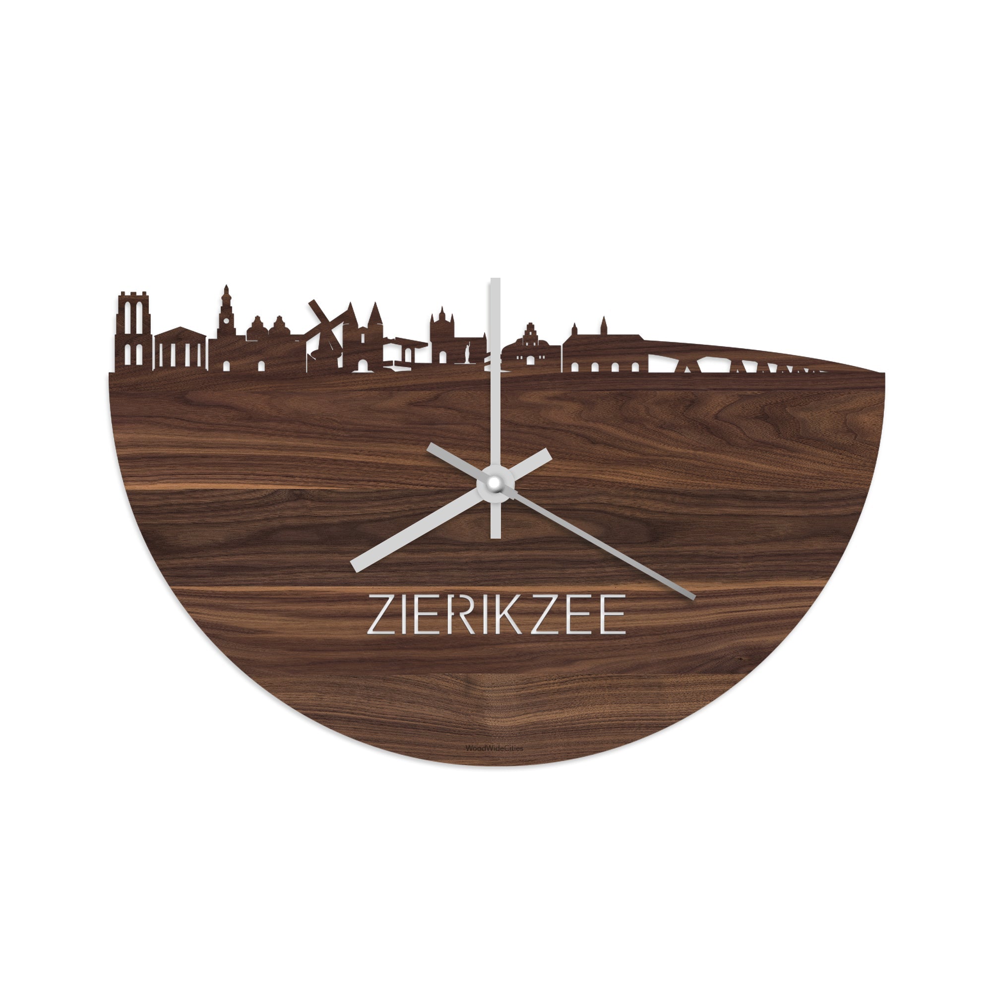 Skyline Klok Zierikzee Noten houten cadeau wanddecoratie relatiegeschenk van WoodWideCities