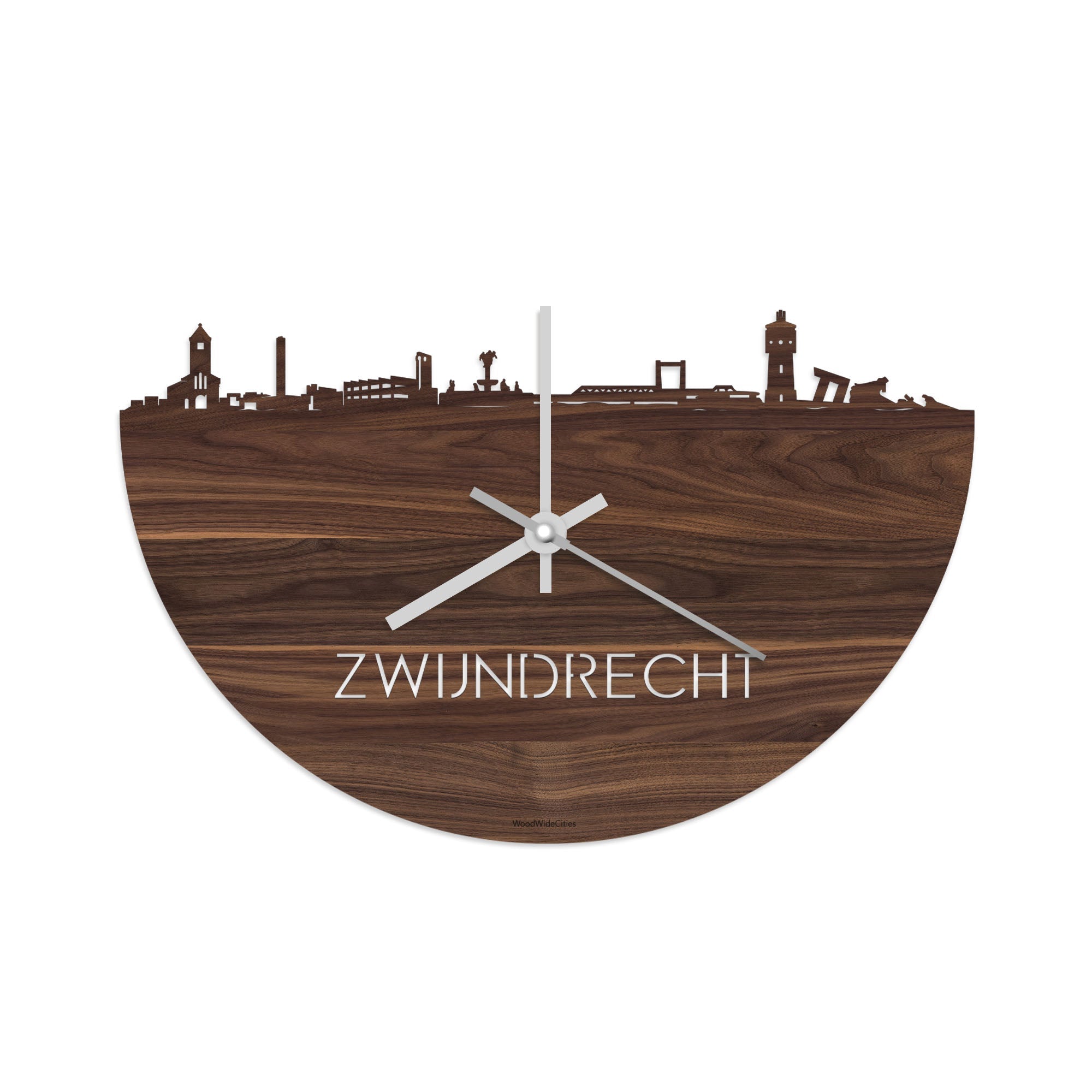 Skyline Klok Zwijndrecht Noten houten cadeau decoratie relatiegeschenk van WoodWideCities