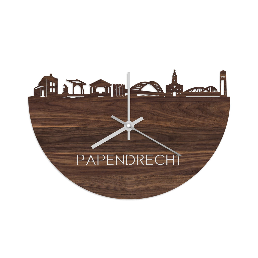 Skyline Klok papendrecht Noten houten cadeau decoratie relatiegeschenk van WoodWideCities