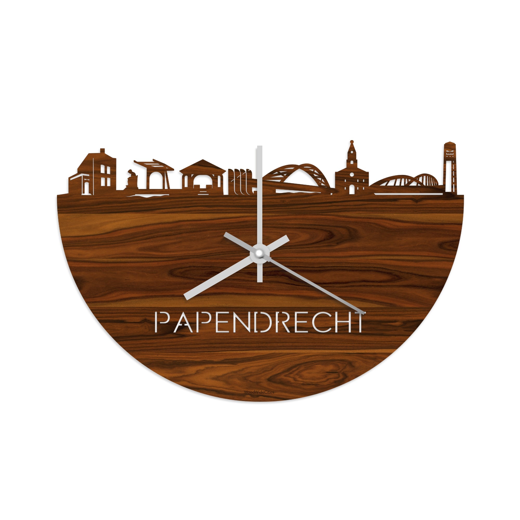 Skyline Klok papendrecht Palissander houten cadeau decoratie relatiegeschenk van WoodWideCities