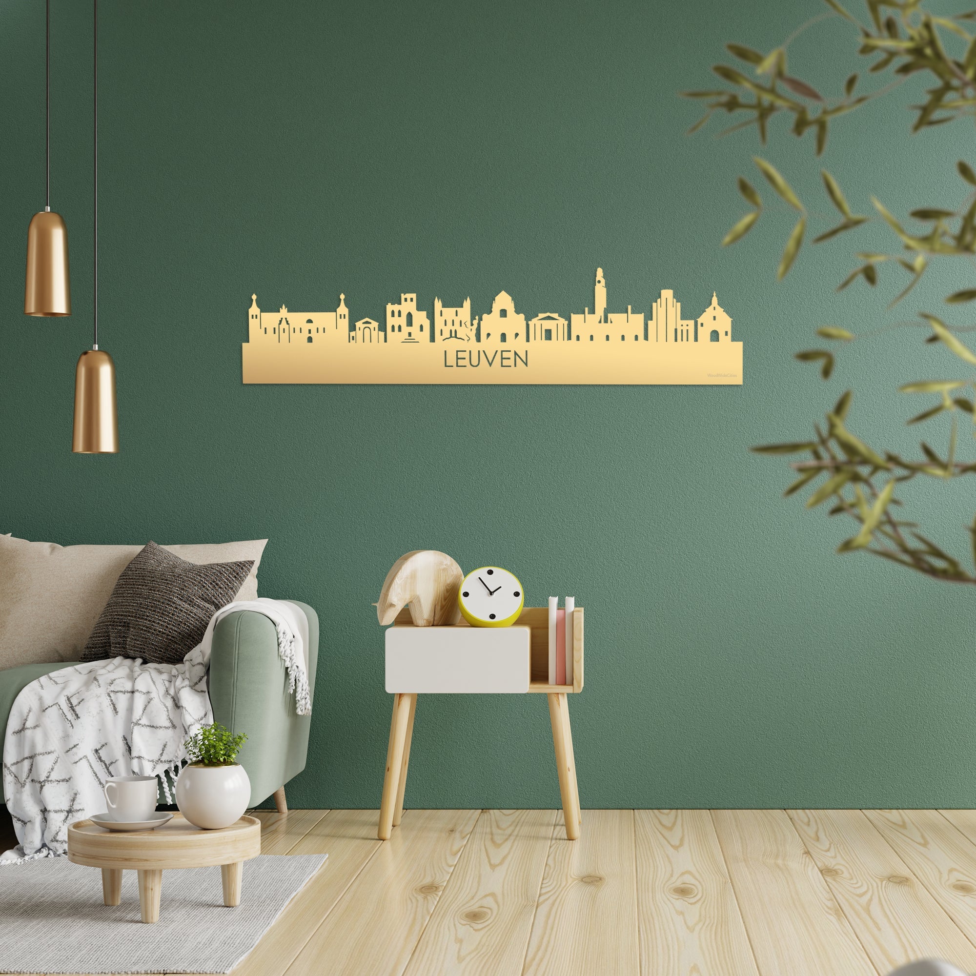 Skyline Leuven Metallic Goud gerecycled kunststof cadeau decoratie relatiegeschenk van WoodWideCities