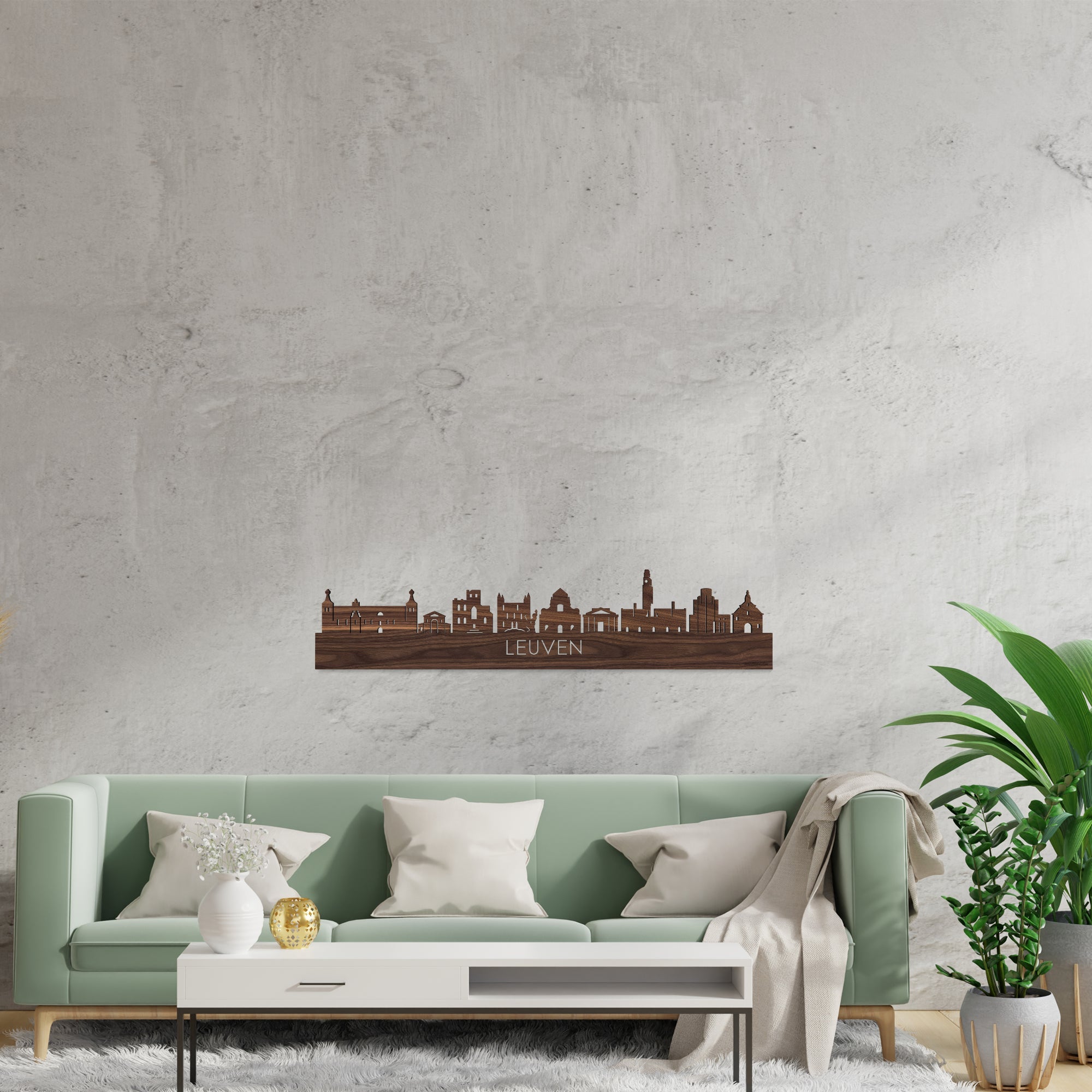 Skyline Leuven Noten houten cadeau decoratie relatiegeschenk van WoodWideCities