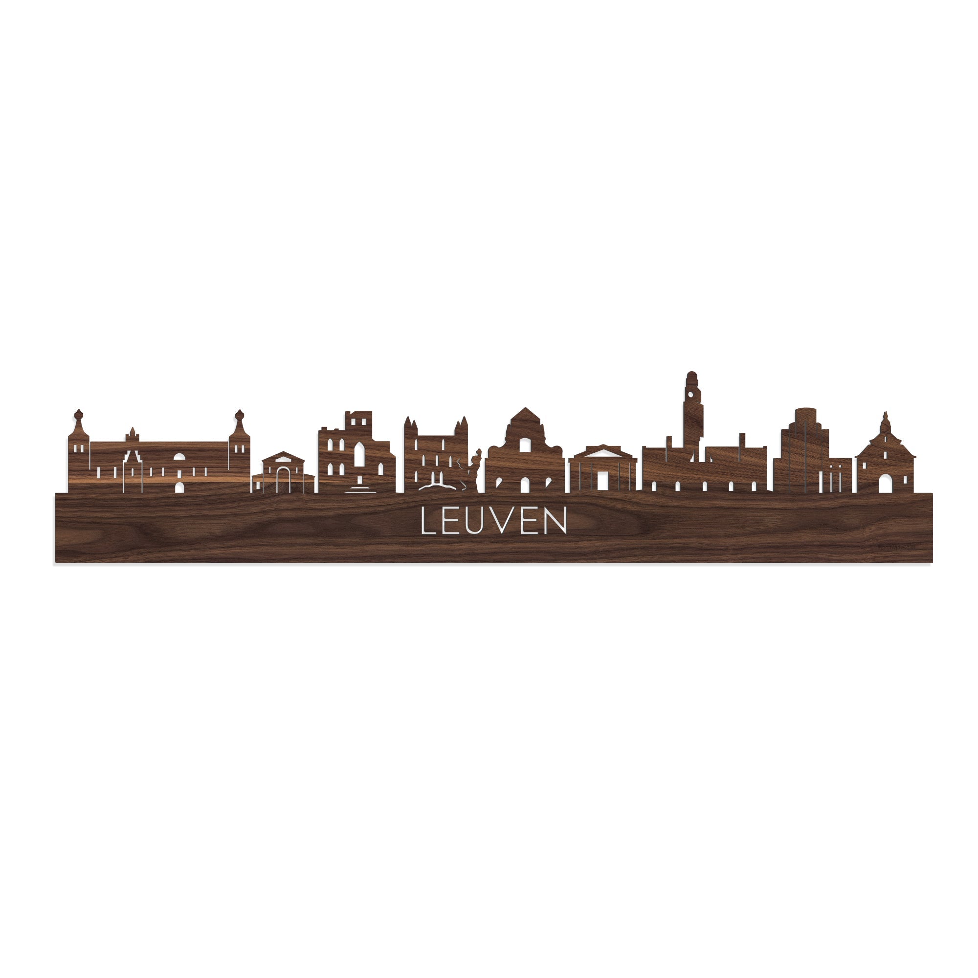 Skyline Leuven Noten houten cadeau decoratie relatiegeschenk van WoodWideCities