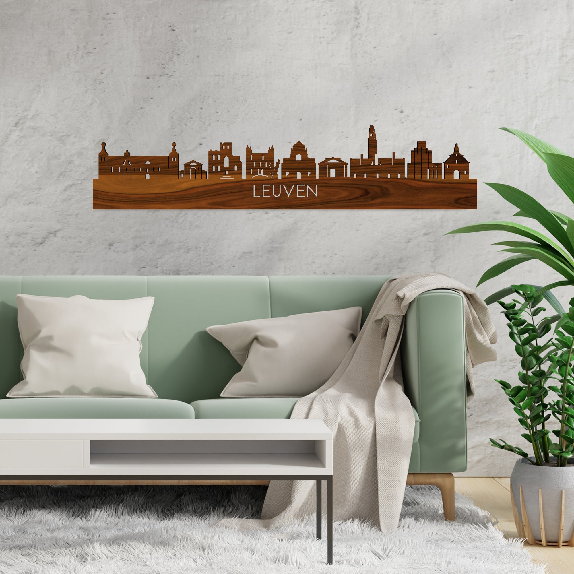 Skyline Leuven Palissander houten cadeau decoratie relatiegeschenk van WoodWideCities