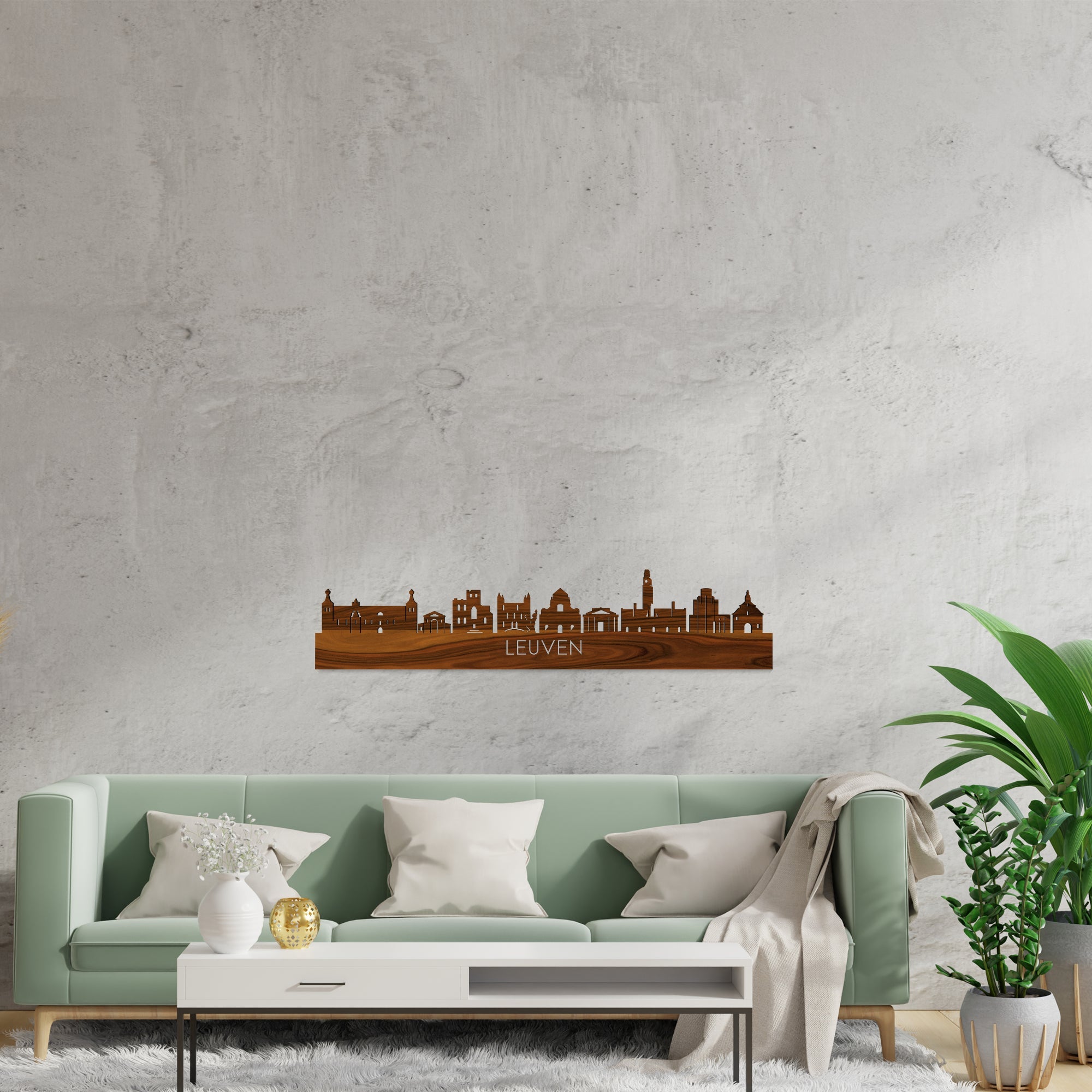 Skyline Leuven Palissander houten cadeau decoratie relatiegeschenk van WoodWideCities