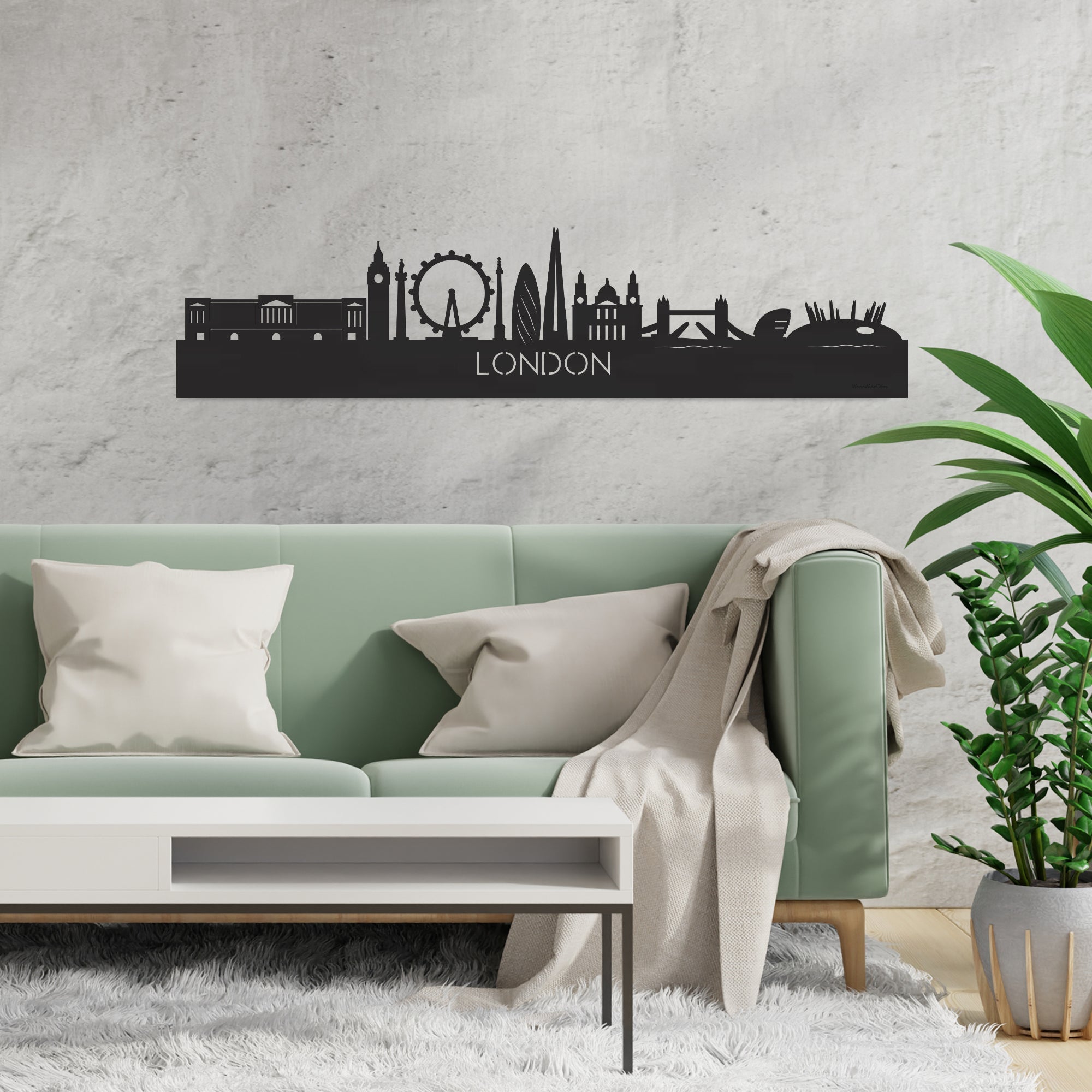 Skyline London Zwart houten cadeau decoratie relatiegeschenk van WoodWideCities