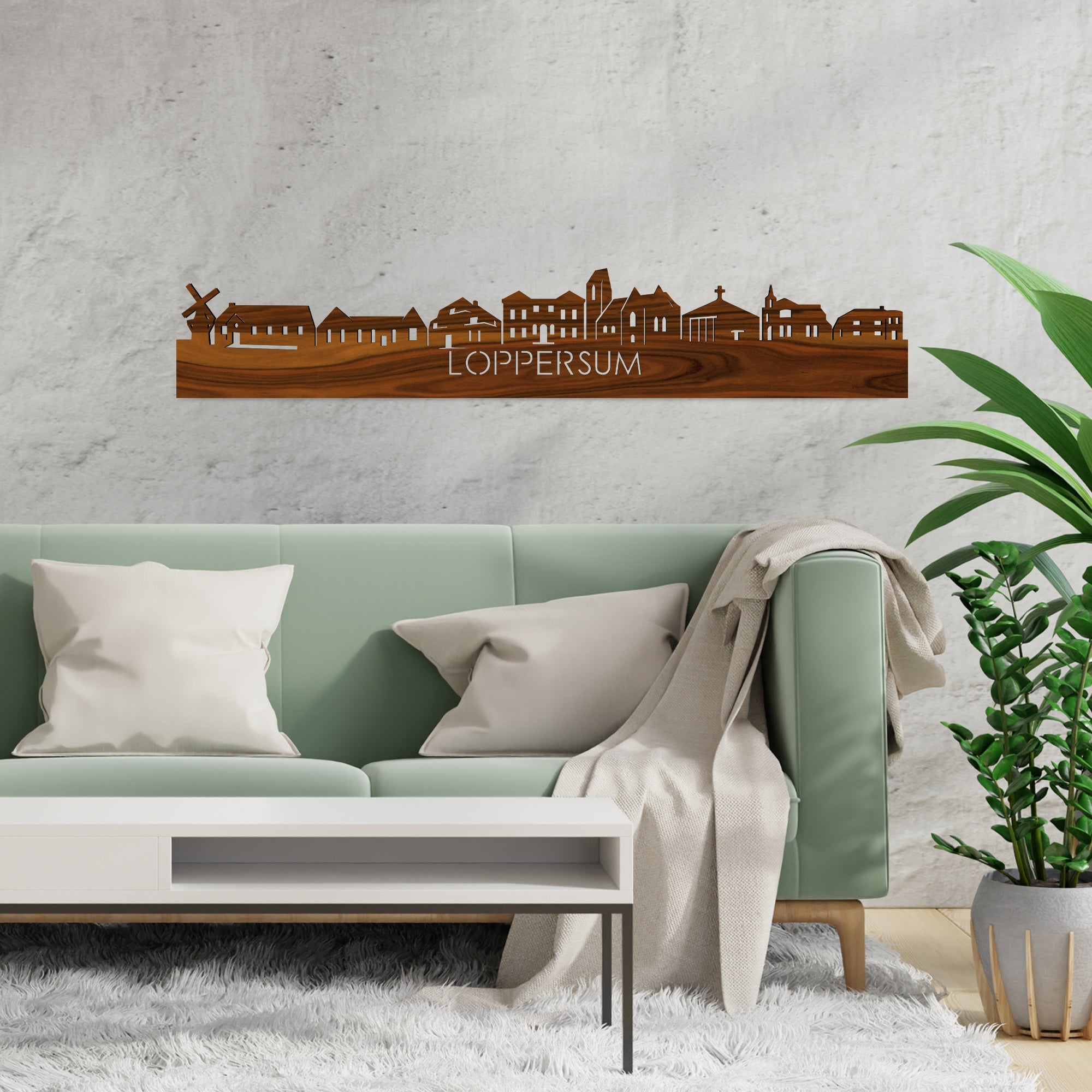 Skyline Loppersum Palissander houten cadeau decoratie relatiegeschenk van WoodWideCities