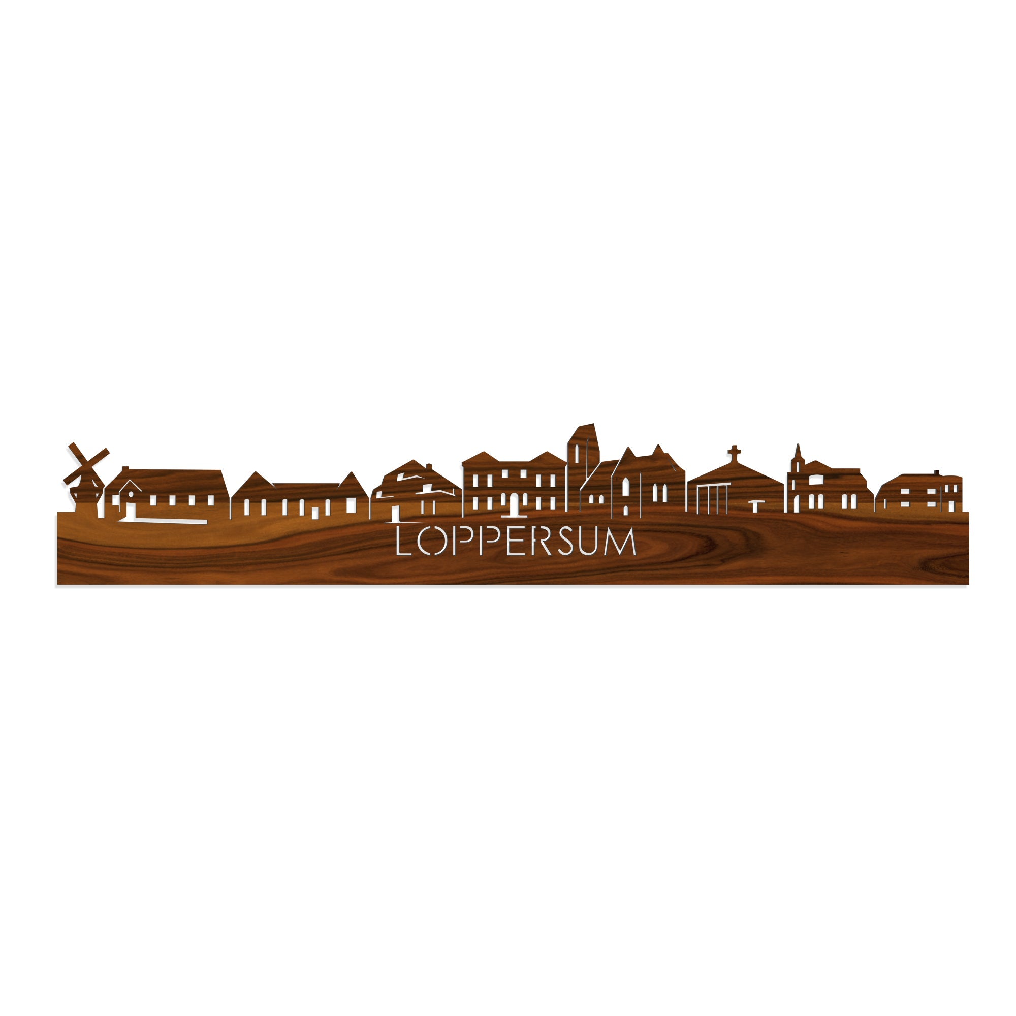 Skyline Loppersum Palissander houten cadeau decoratie relatiegeschenk van WoodWideCities