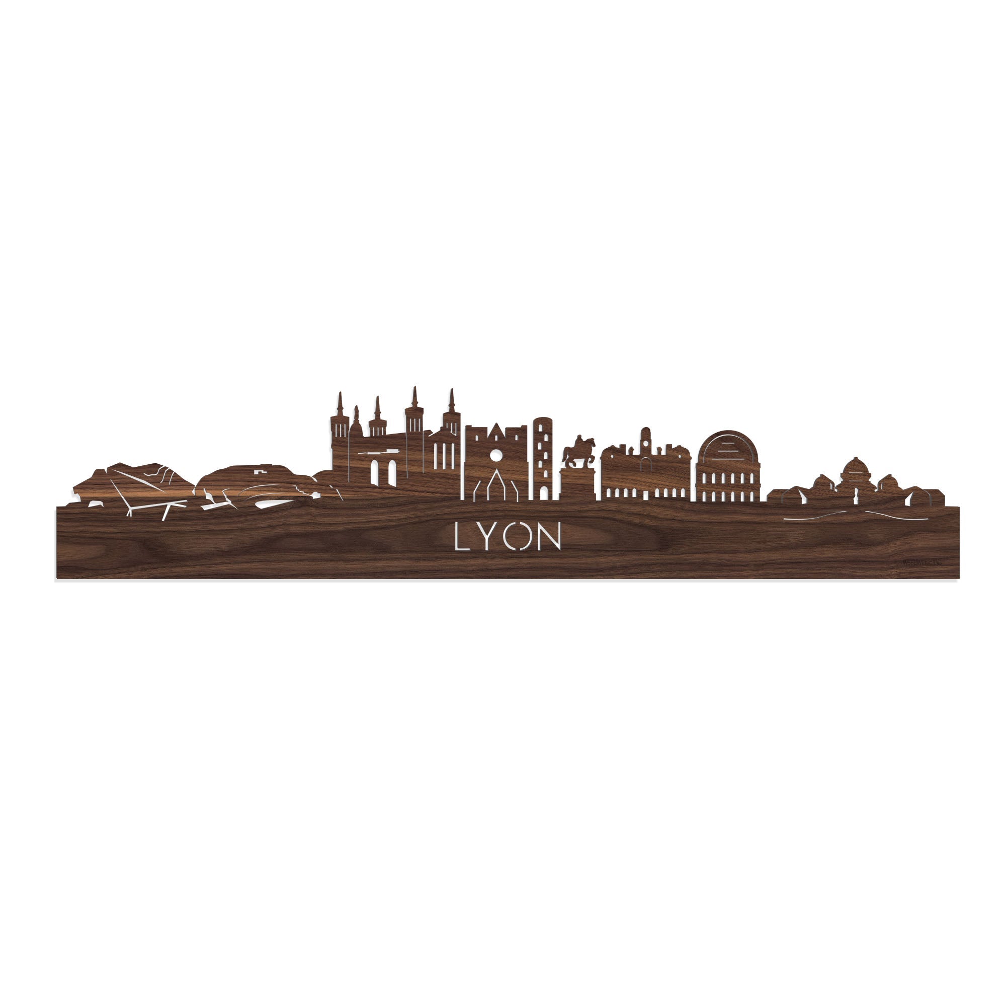 Skyline Lyon Noten houten cadeau decoratie relatiegeschenk van WoodWideCities