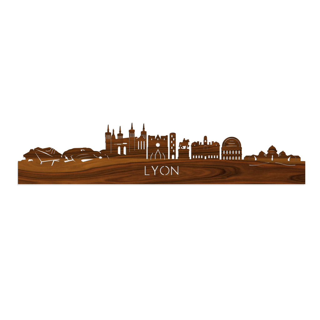 Skyline Lyon Palissander houten cadeau decoratie relatiegeschenk van WoodWideCities