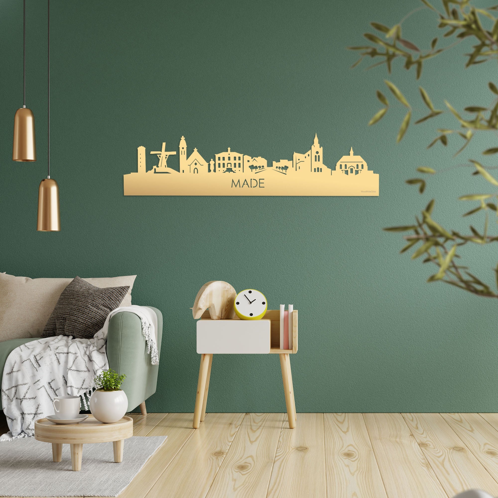 Skyline Made Metallic Goud gerecycled kunststof cadeau decoratie relatiegeschenk van WoodWideCities