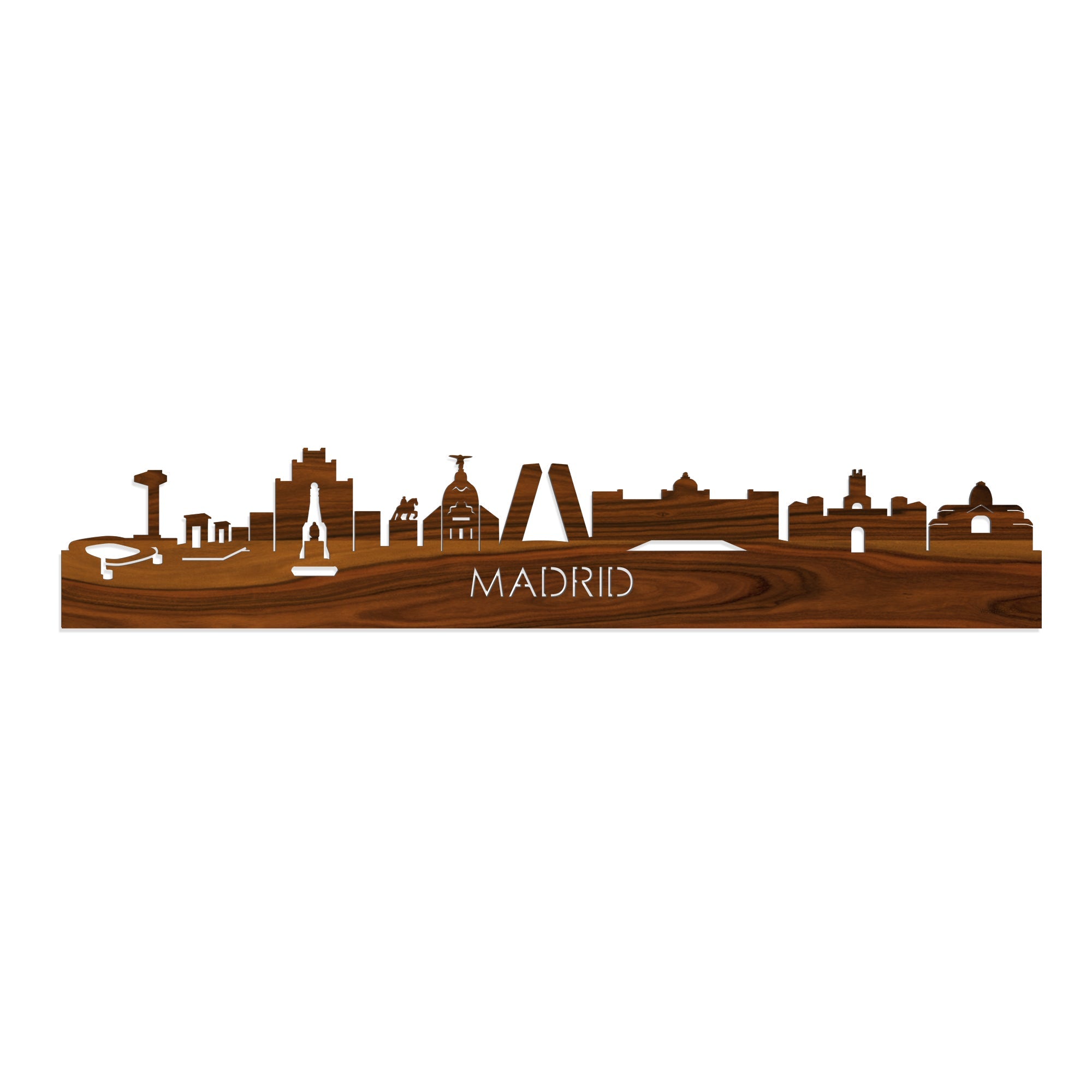 Skyline Madrid Palissander houten cadeau decoratie relatiegeschenk van WoodWideCities