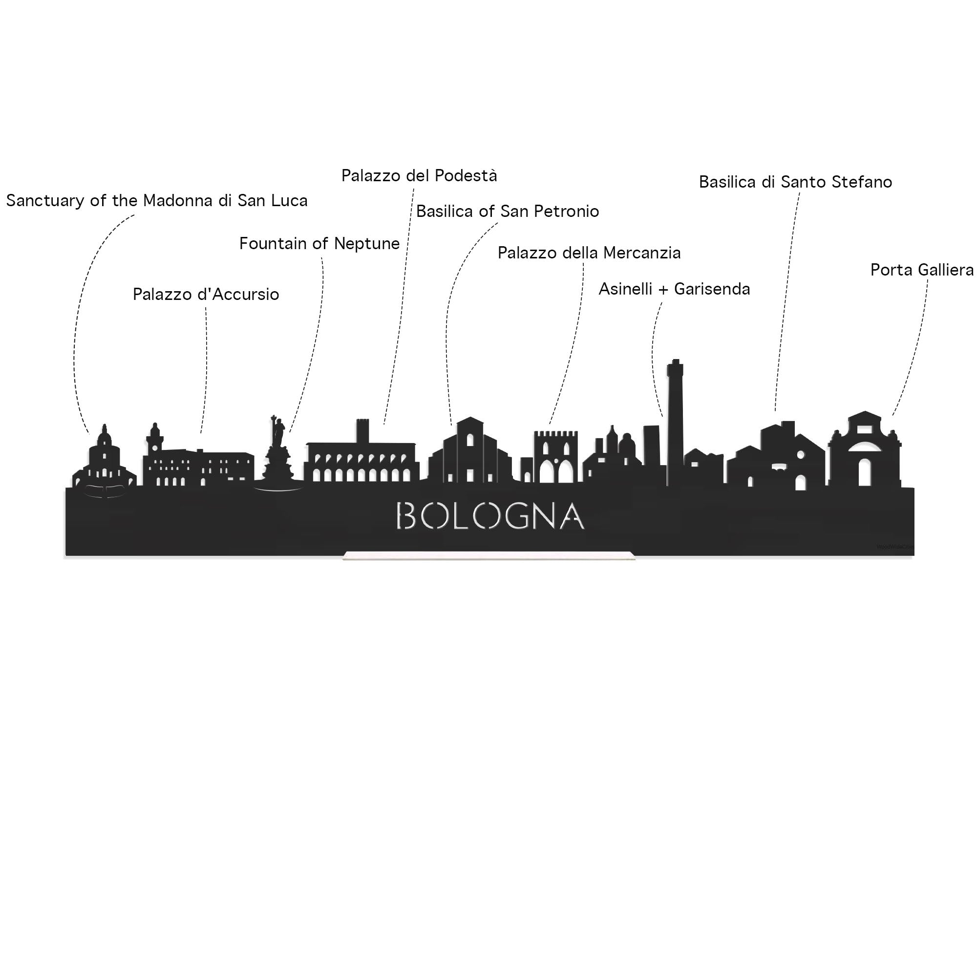 Skyline Magneet Bologna houten cadeau decoratie relatiegeschenk van WoodWideCities