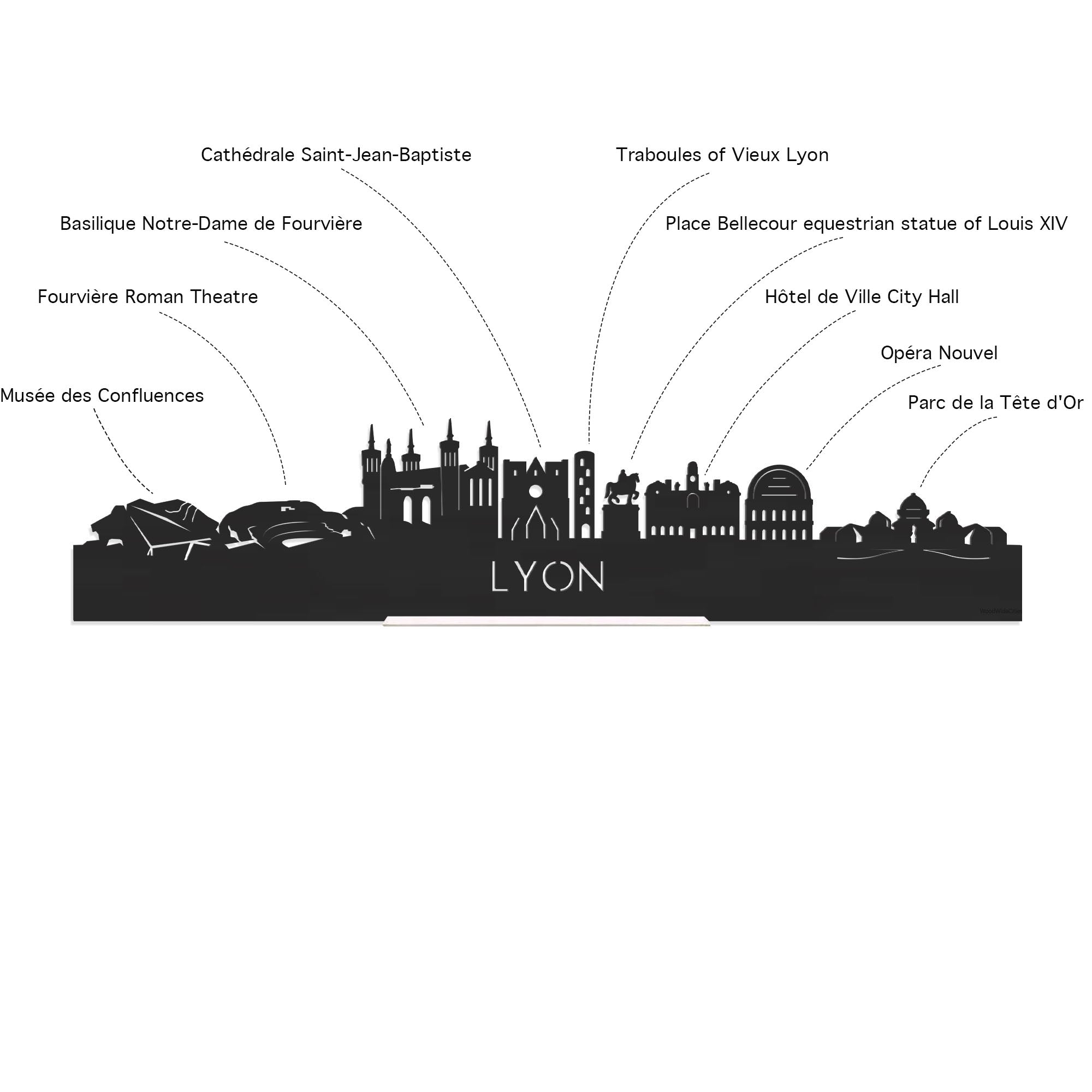 Skyline Magneet Lyon houten cadeau decoratie relatiegeschenk van WoodWideCities