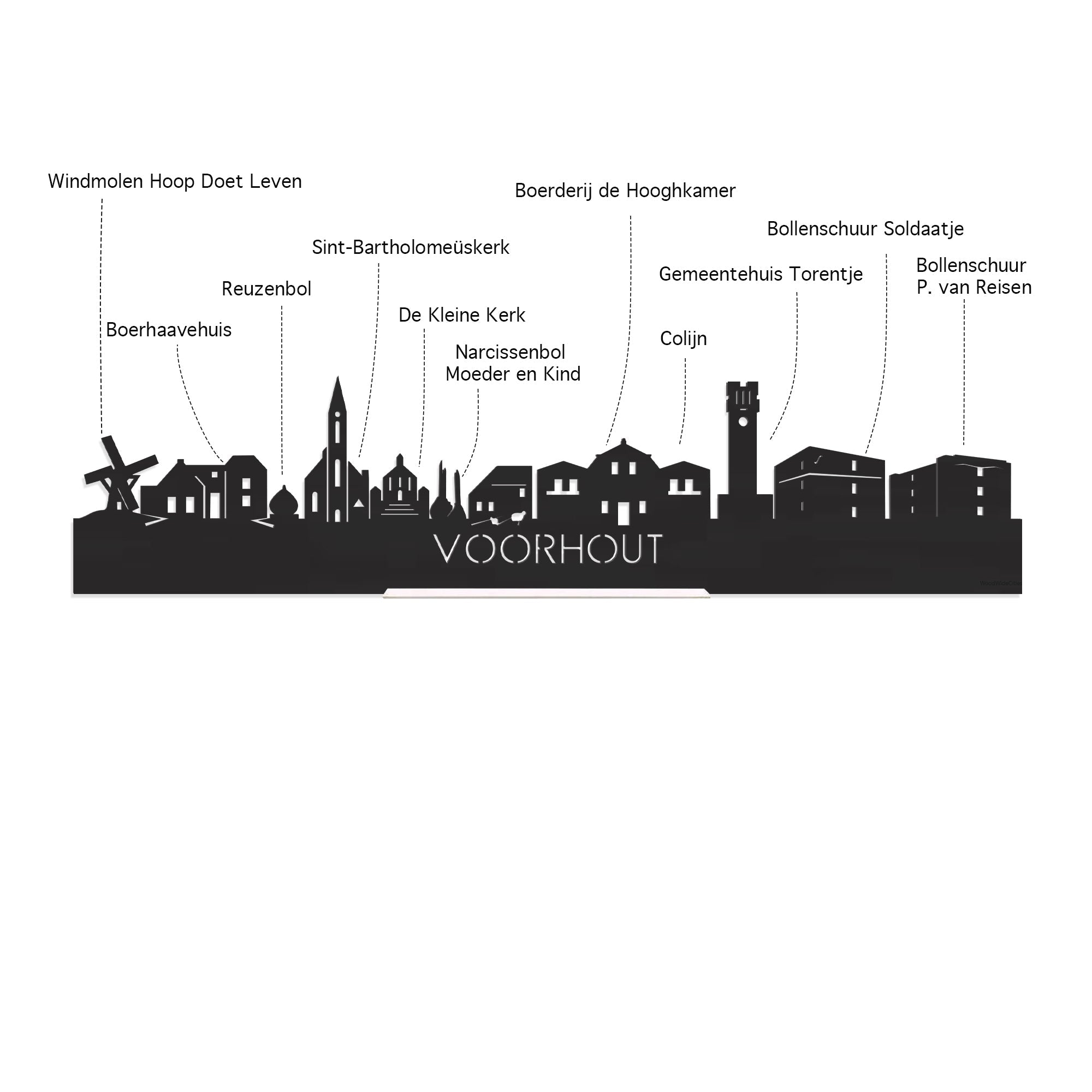 Skyline Magneet Voorhout houten cadeau decoratie relatiegeschenk van WoodWideCities