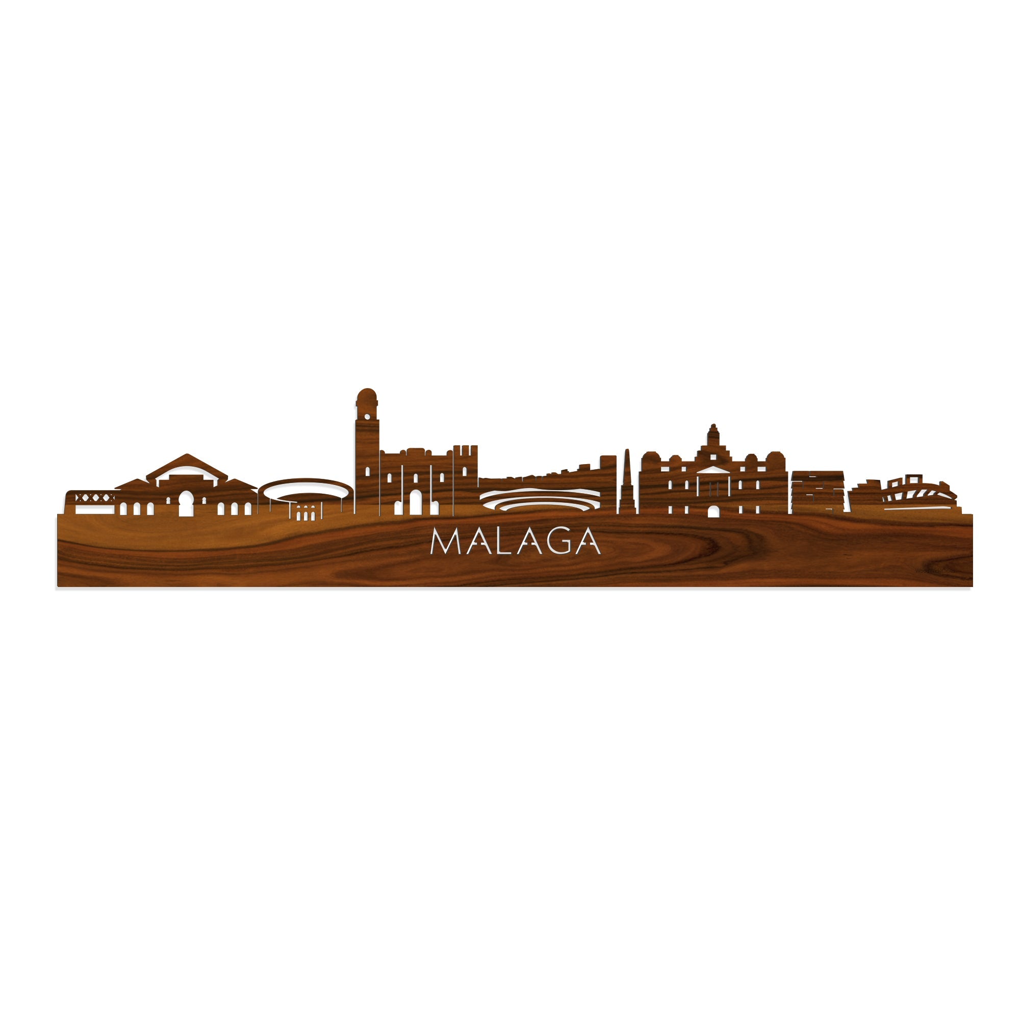 Skyline Malaga Palissander houten cadeau decoratie relatiegeschenk van WoodWideCities