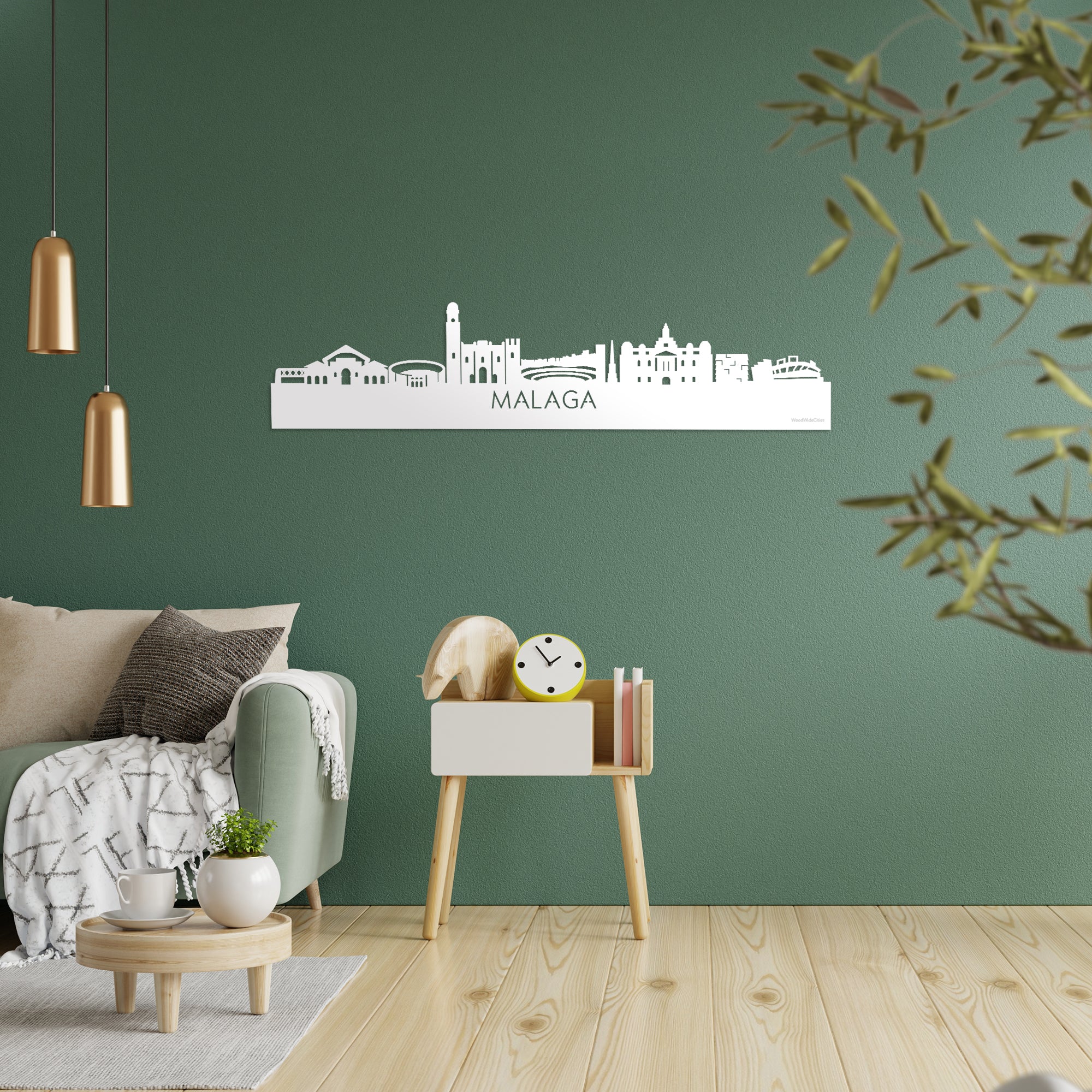 Skyline Malaga Wit glanzend gerecycled kunststof cadeau decoratie relatiegeschenk van WoodWideCities