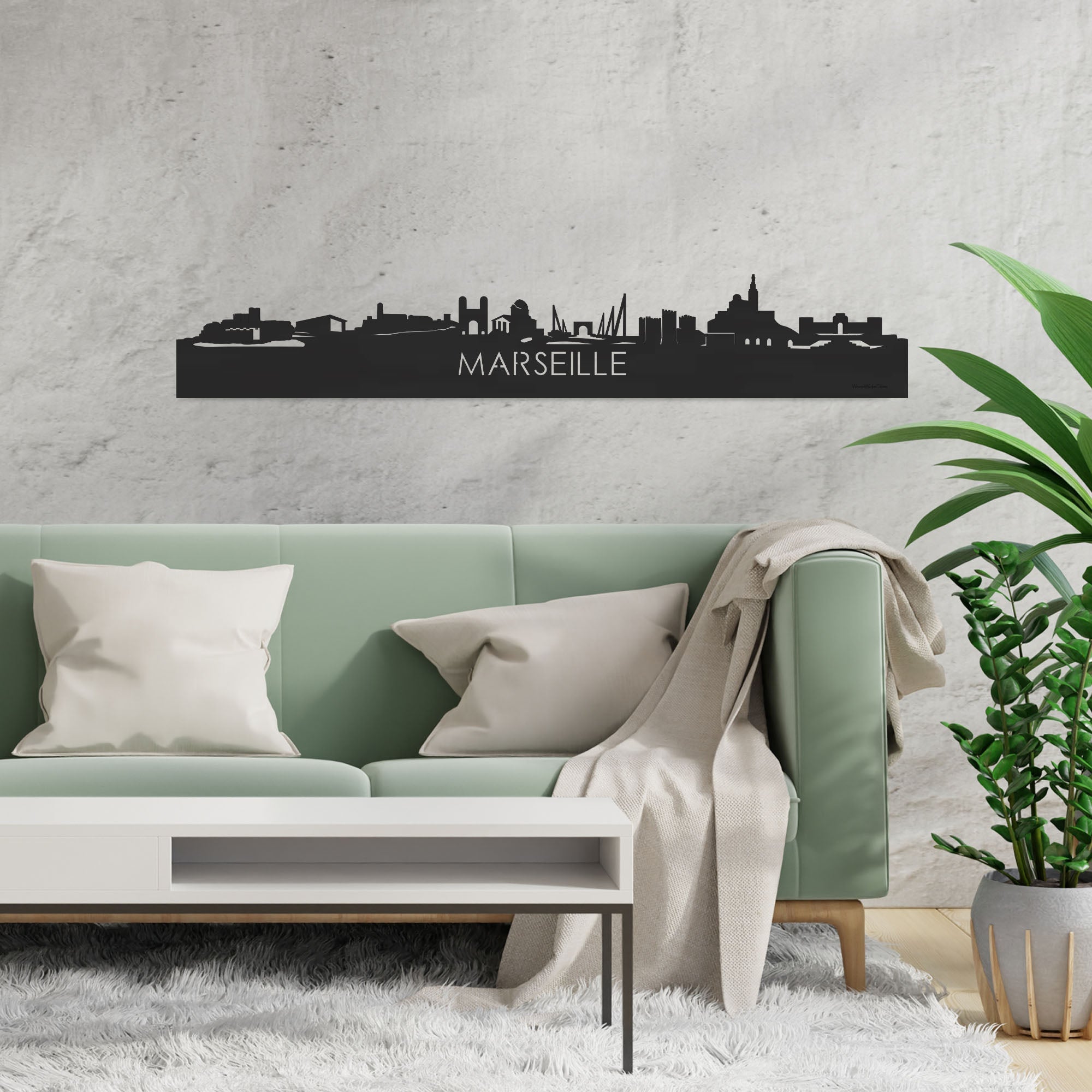 Skyline Marseille Zwart houten cadeau decoratie relatiegeschenk van WoodWideCities