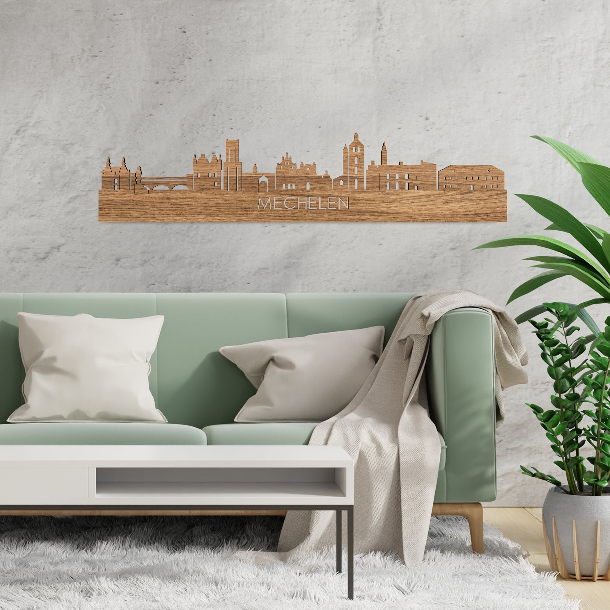 Skyline Mechelen Eiken houten cadeau decoratie relatiegeschenk van WoodWideCities