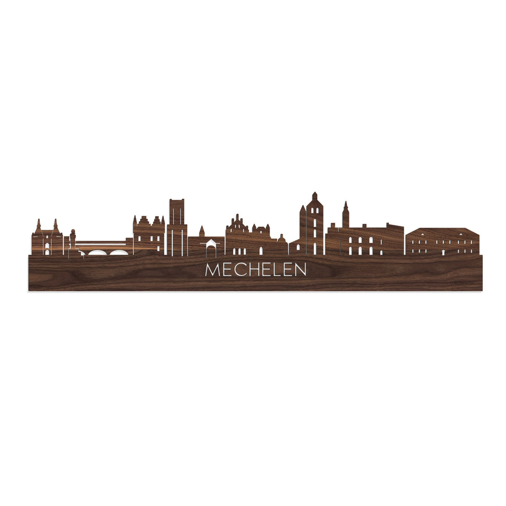 Skyline Mechelen Noten houten cadeau decoratie relatiegeschenk van WoodWideCities