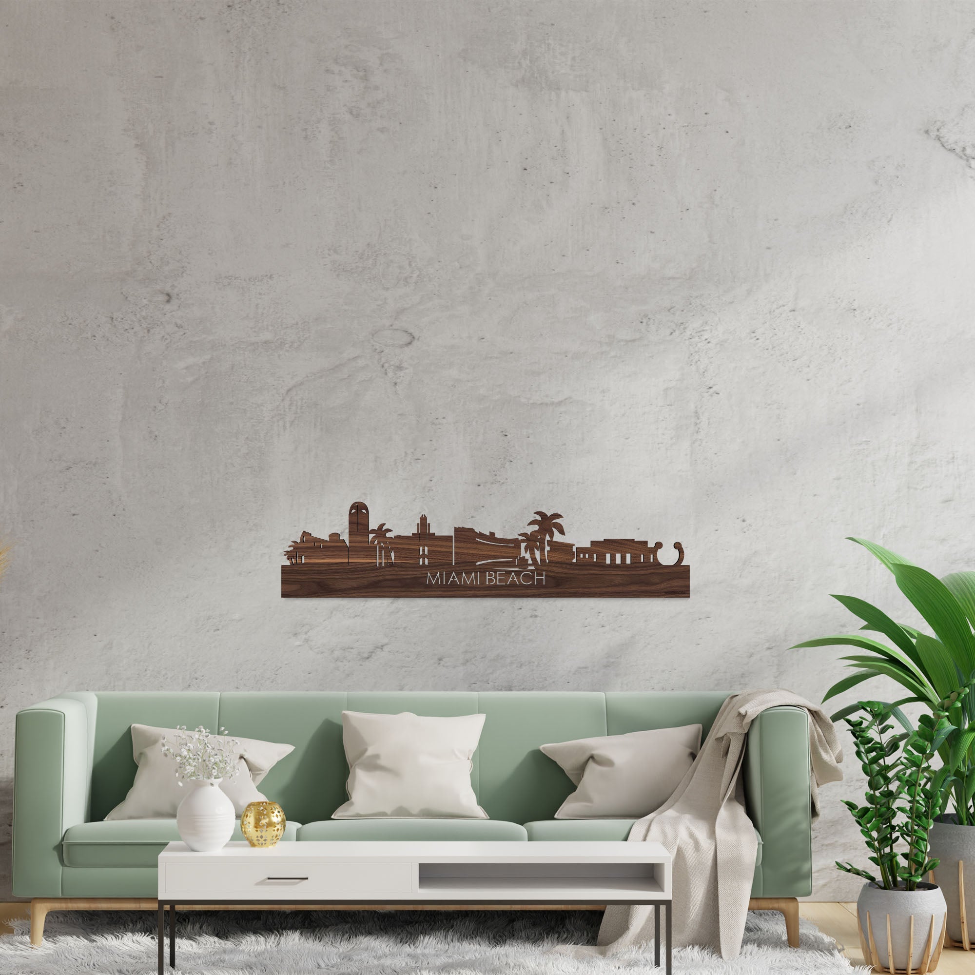 Skyline Miami-beach Noten houten cadeau decoratie relatiegeschenk van WoodWideCities