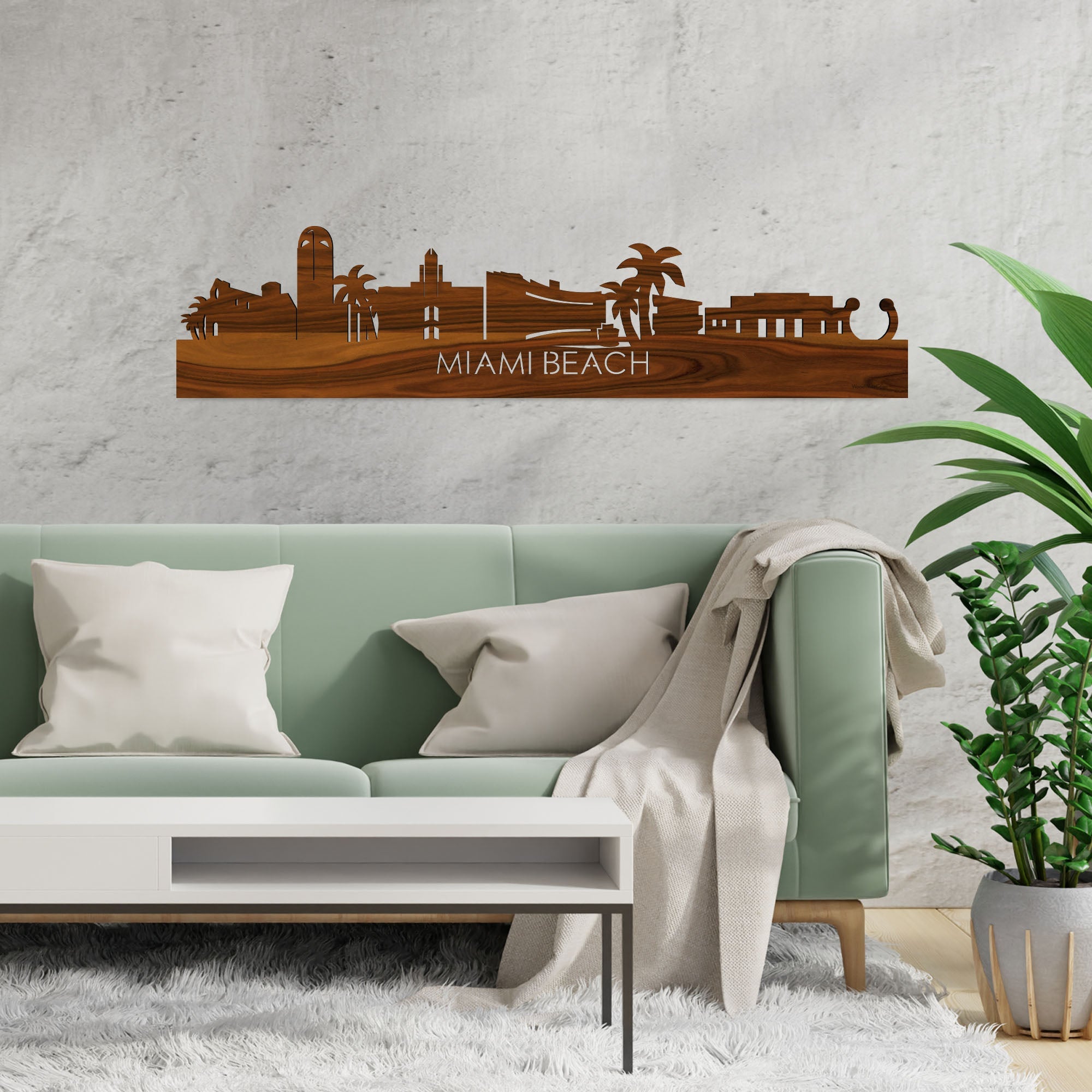 Skyline Miami-beach Palissander houten cadeau decoratie relatiegeschenk van WoodWideCities