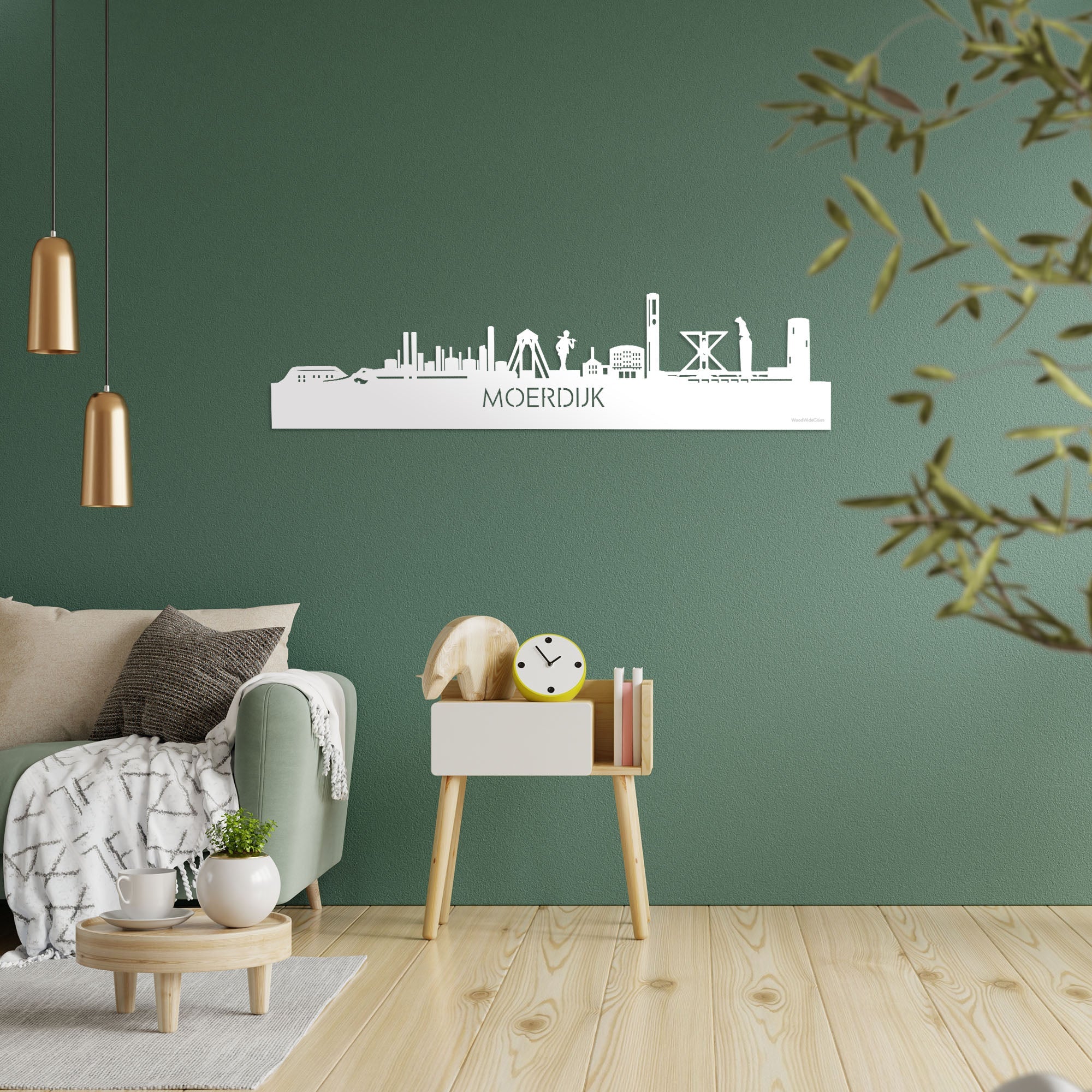 Skyline Moerdijk Wit glanzend gerecycled kunststof cadeau decoratie relatiegeschenk van WoodWideCities