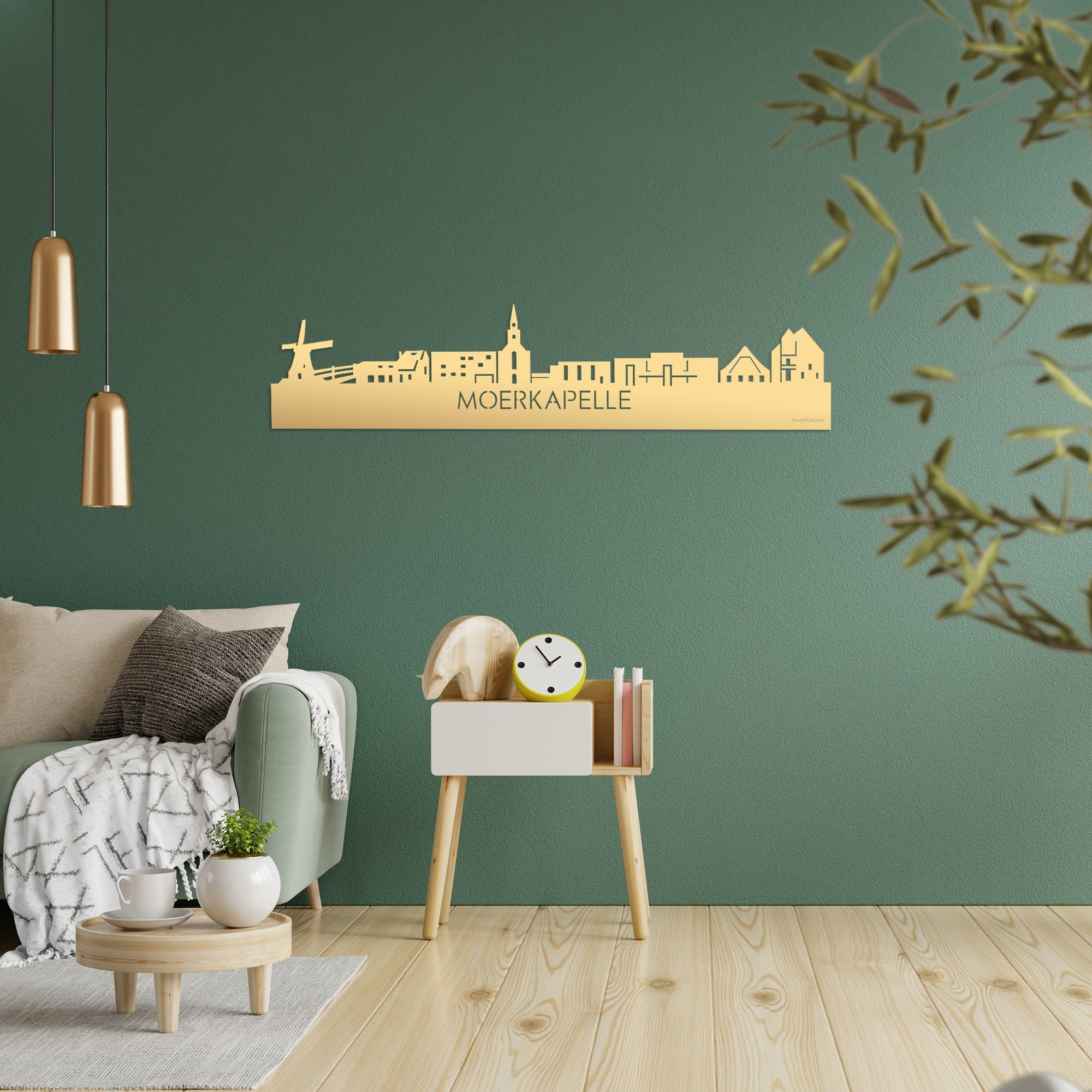 Skyline Moerkapelle Metallic Goud gerecycled kunststof cadeau decoratie relatiegeschenk van WoodWideCities