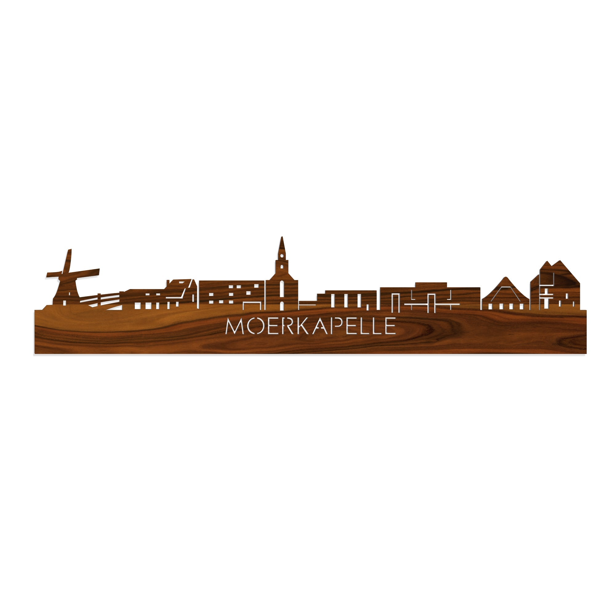 Skyline Moerkapelle Palissander houten cadeau decoratie relatiegeschenk van WoodWideCities