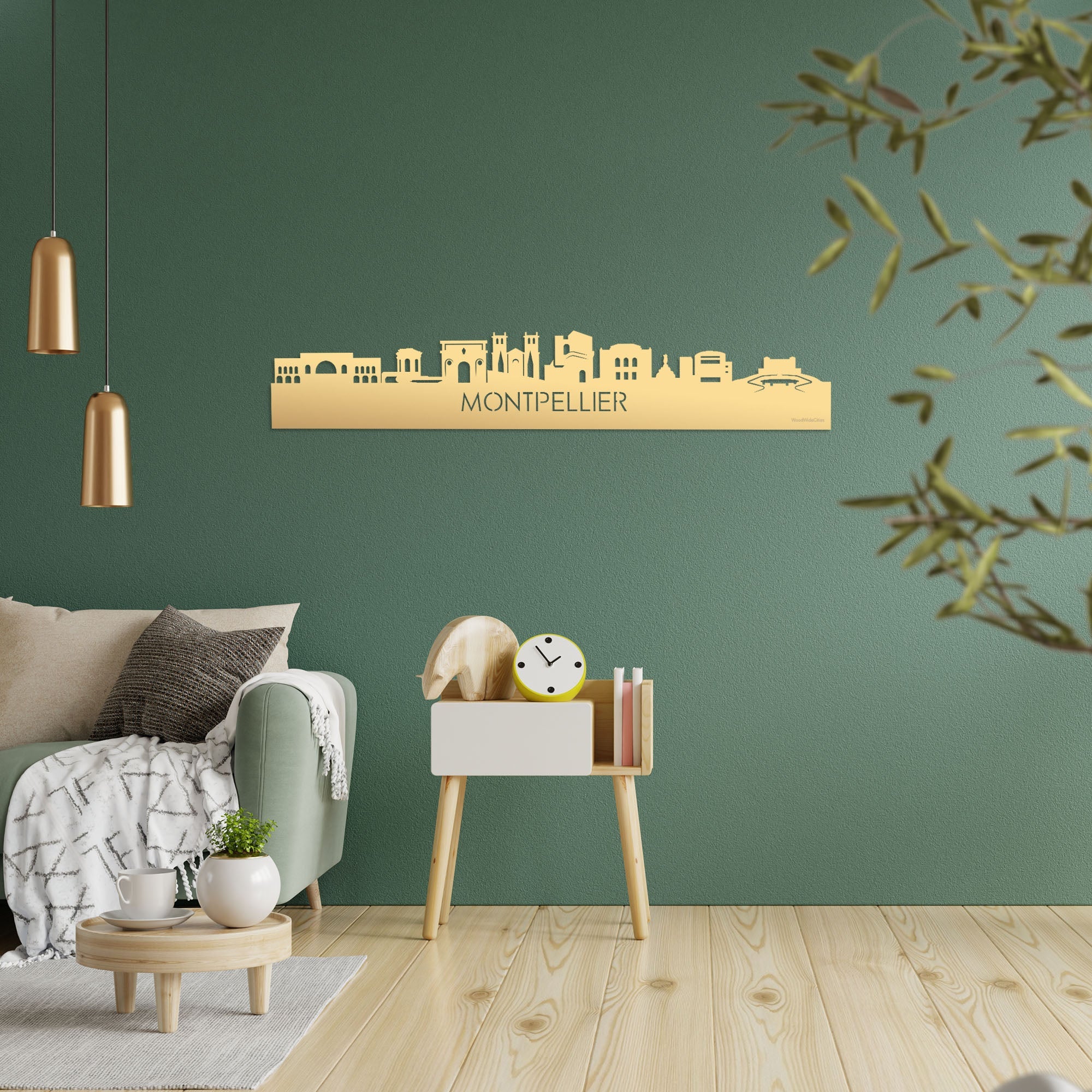 Skyline Montpellier Metallic Goud gerecycled kunststof cadeau decoratie relatiegeschenk van WoodWideCities