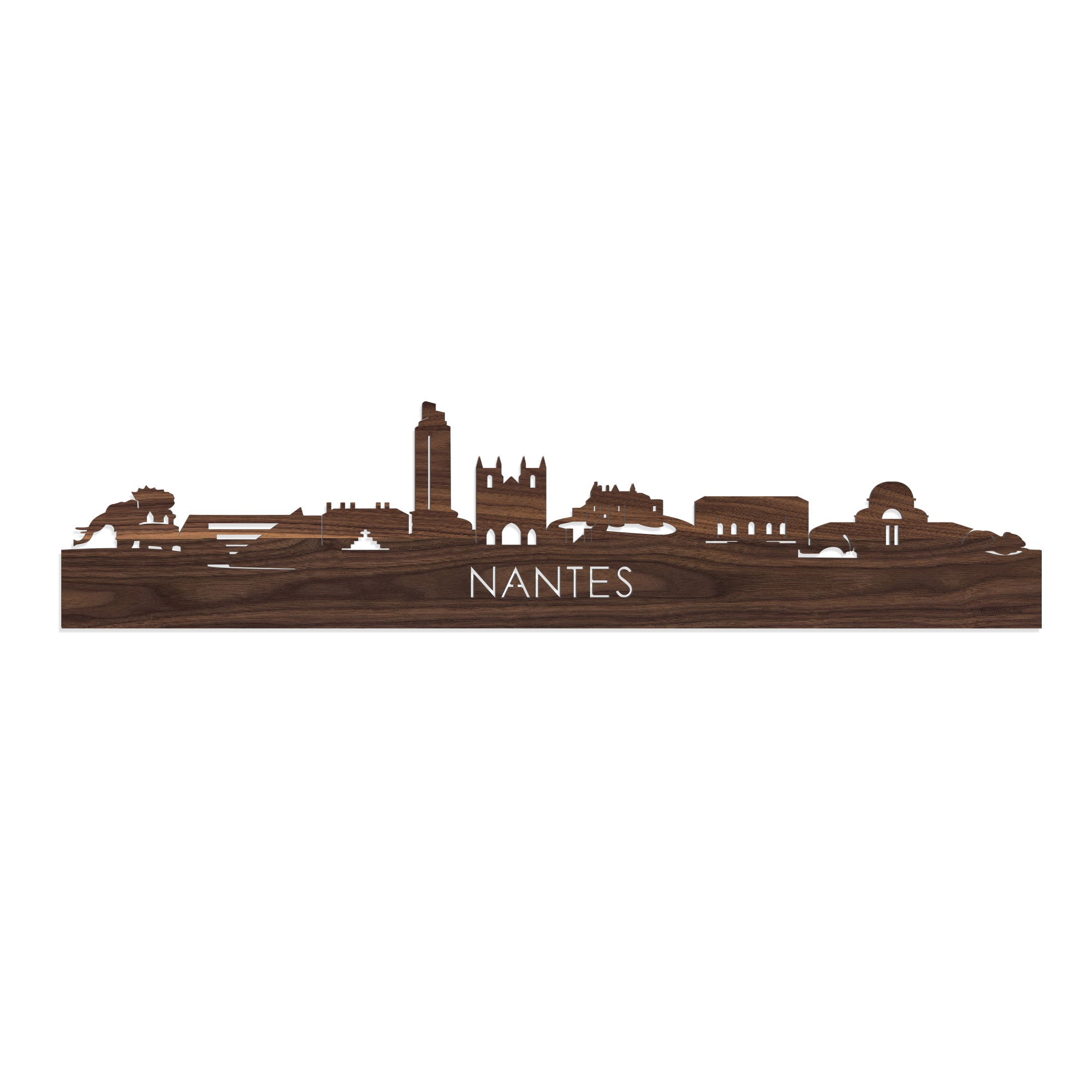 Skyline Nantes Noten houten cadeau decoratie relatiegeschenk van WoodWideCities