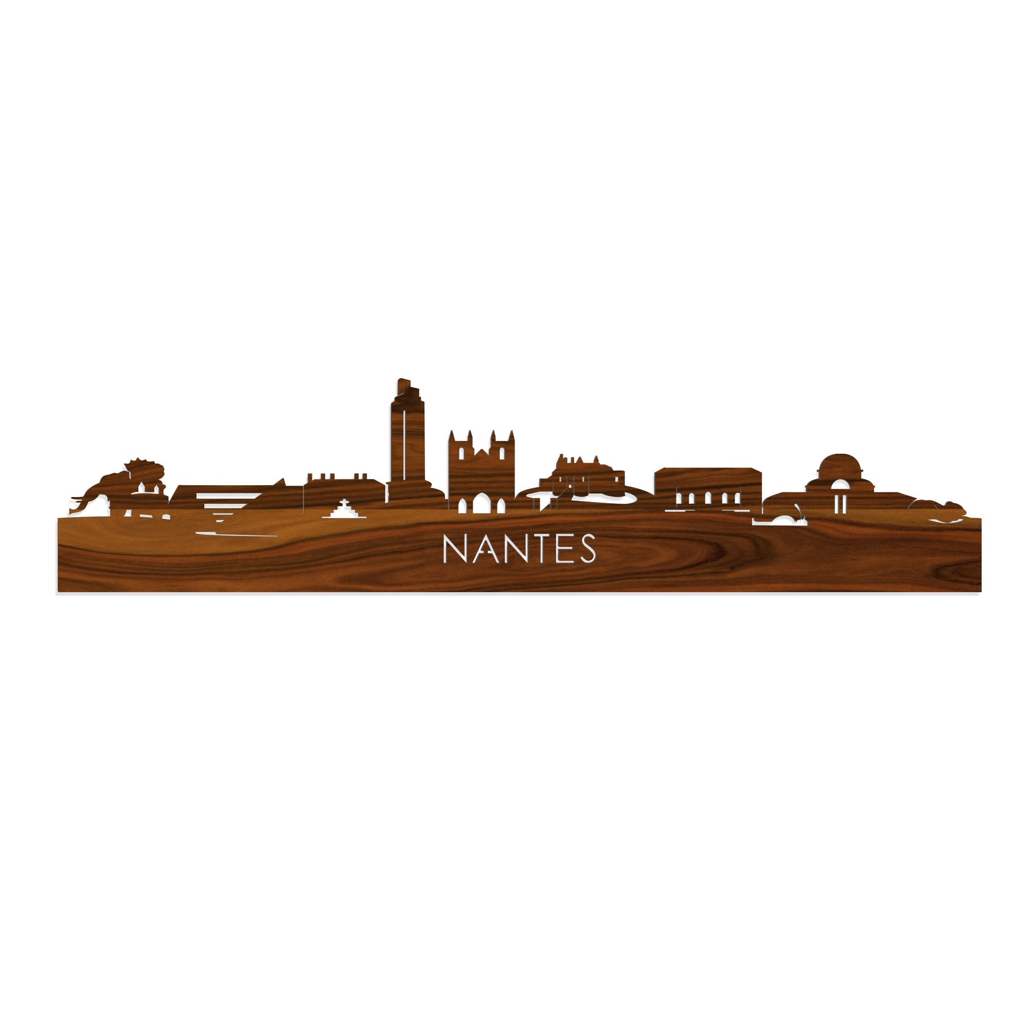 Skyline Nantes Palissander houten cadeau decoratie relatiegeschenk van WoodWideCities