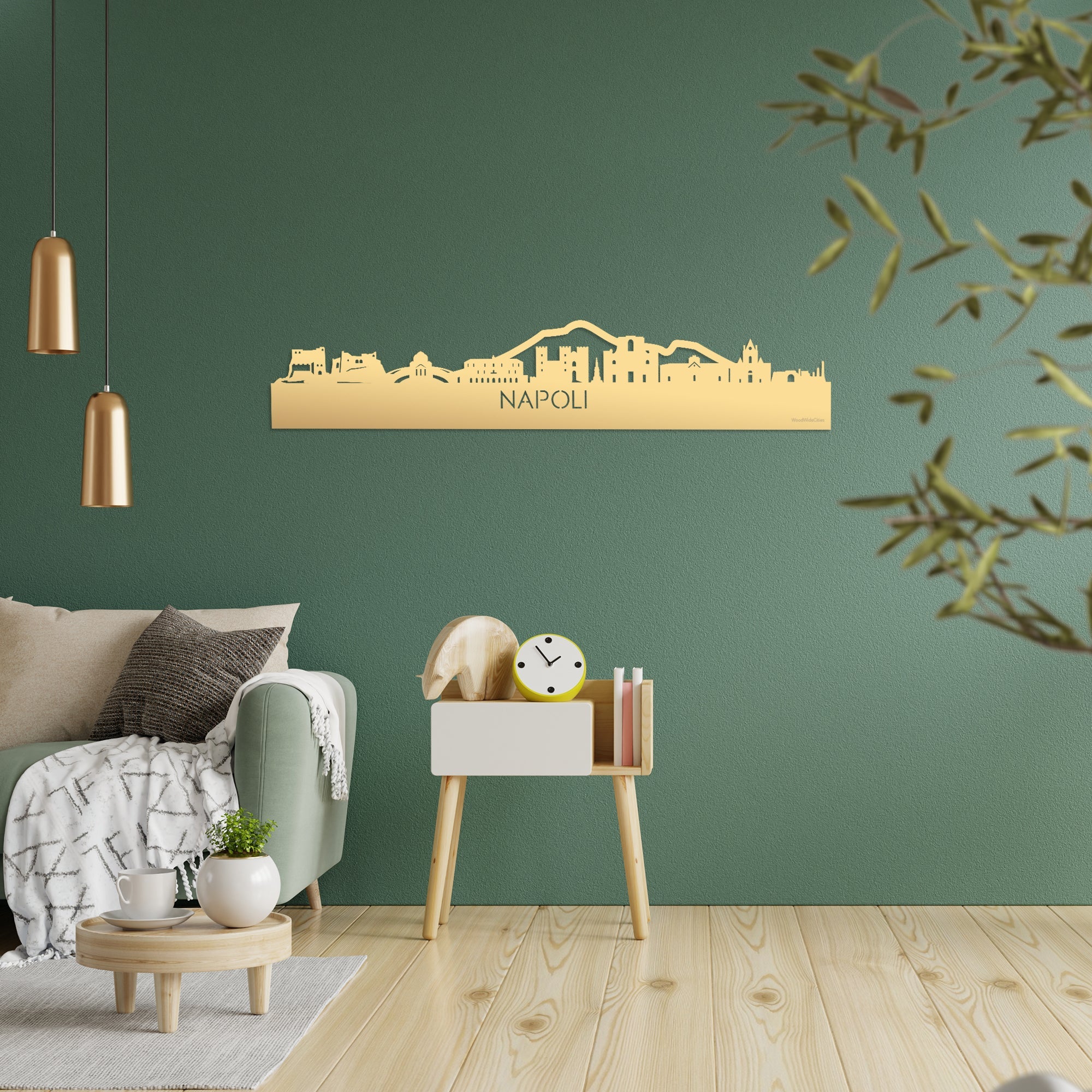 Skyline Napoli Metallic Goud gerecycled kunststof cadeau decoratie relatiegeschenk van WoodWideCities