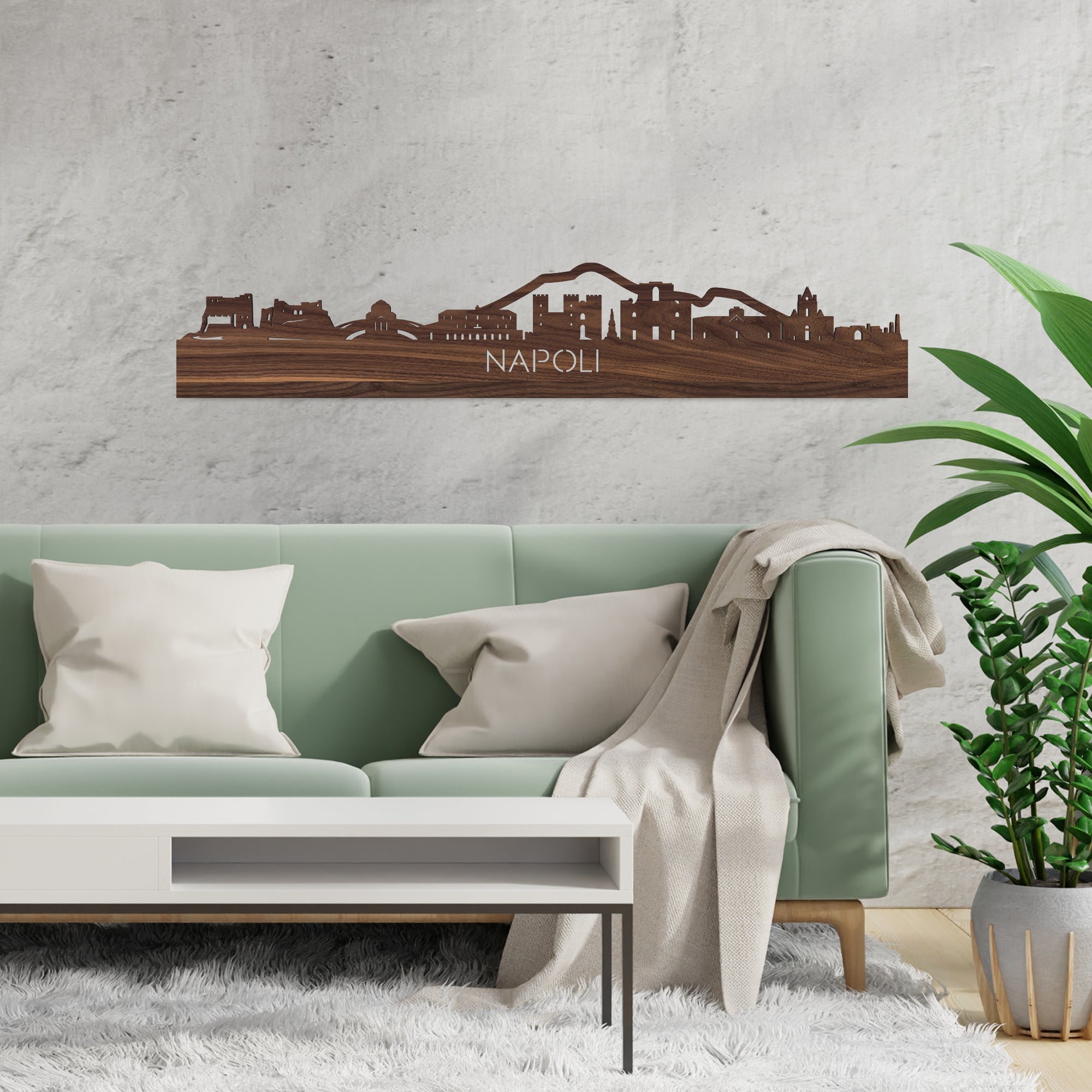 Skyline Napoli Noten houten cadeau decoratie relatiegeschenk van WoodWideCities