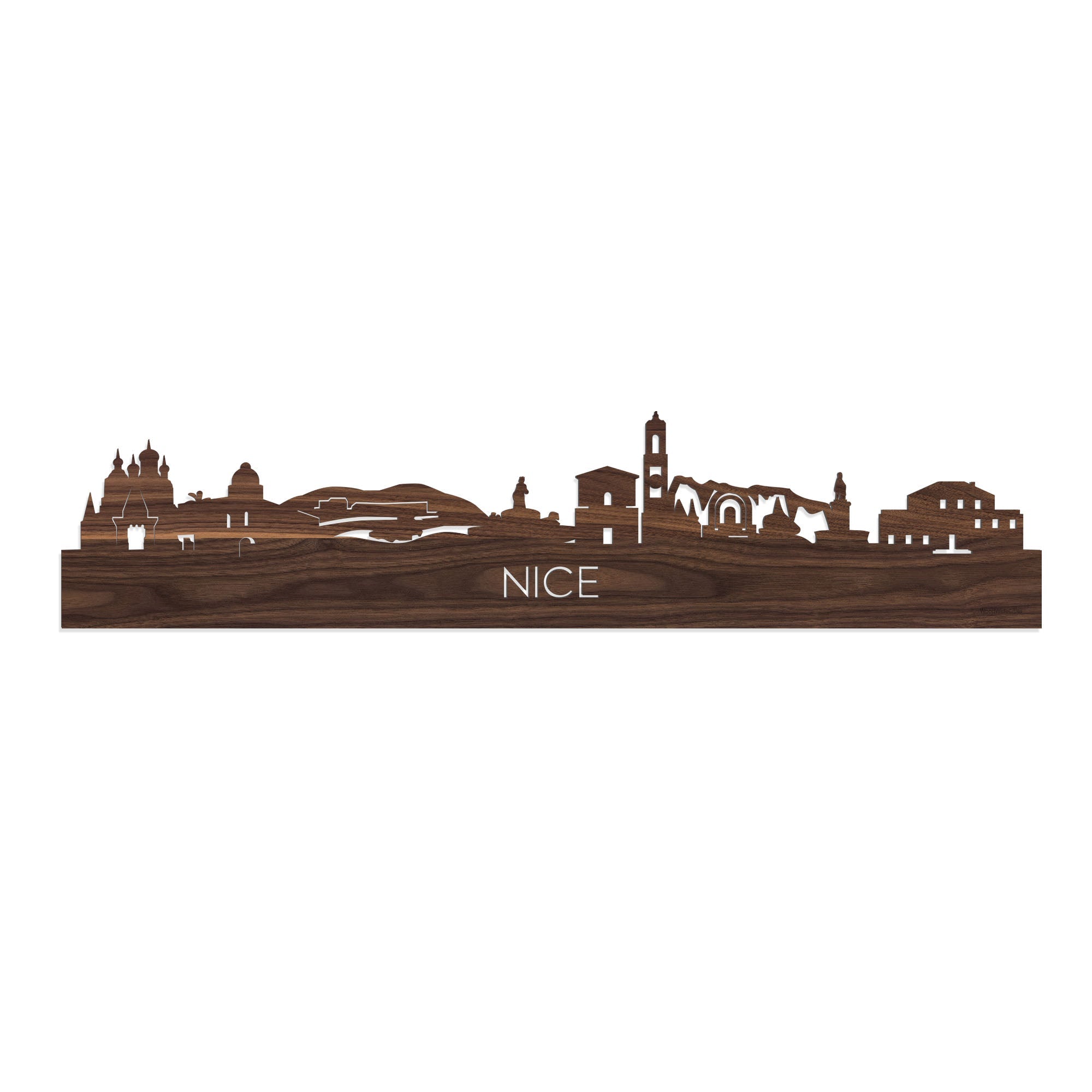 Skyline Nice Noten houten cadeau decoratie relatiegeschenk van WoodWideCities