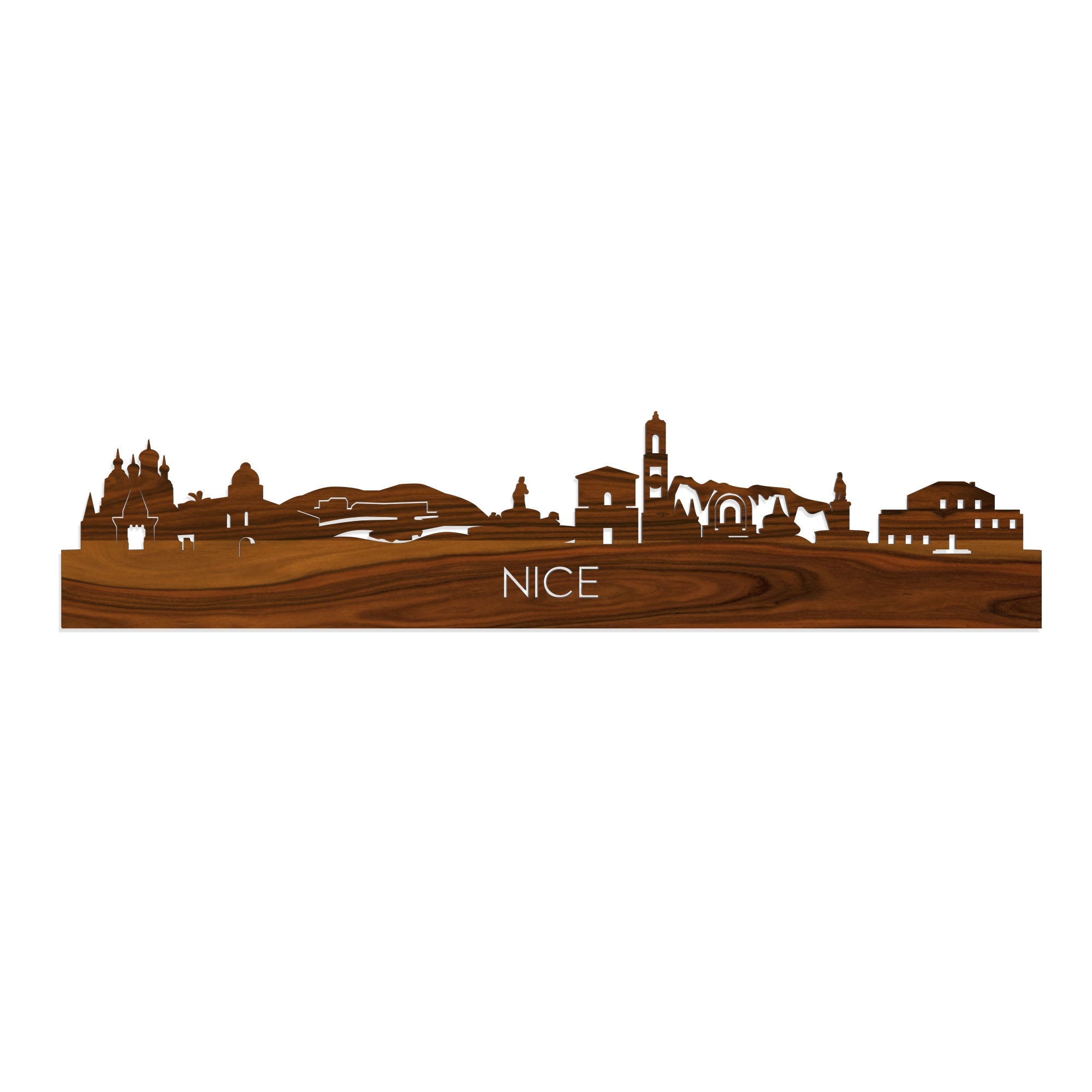 Skyline Nice Palissander houten cadeau decoratie relatiegeschenk van WoodWideCities