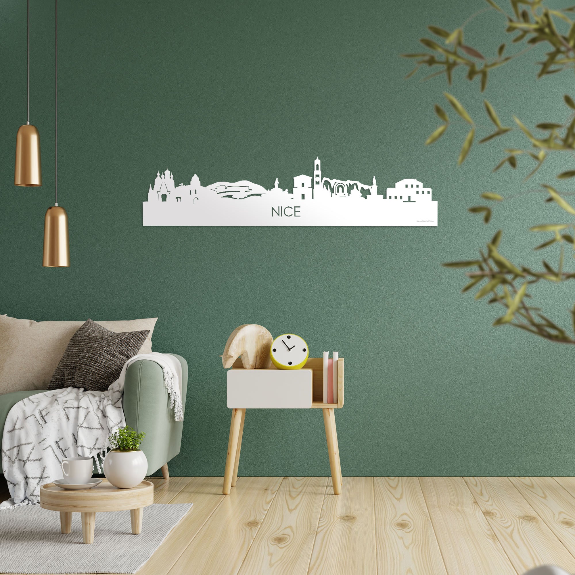 Skyline Nice Wit glanzend gerecycled kunststof cadeau decoratie relatiegeschenk van WoodWideCities