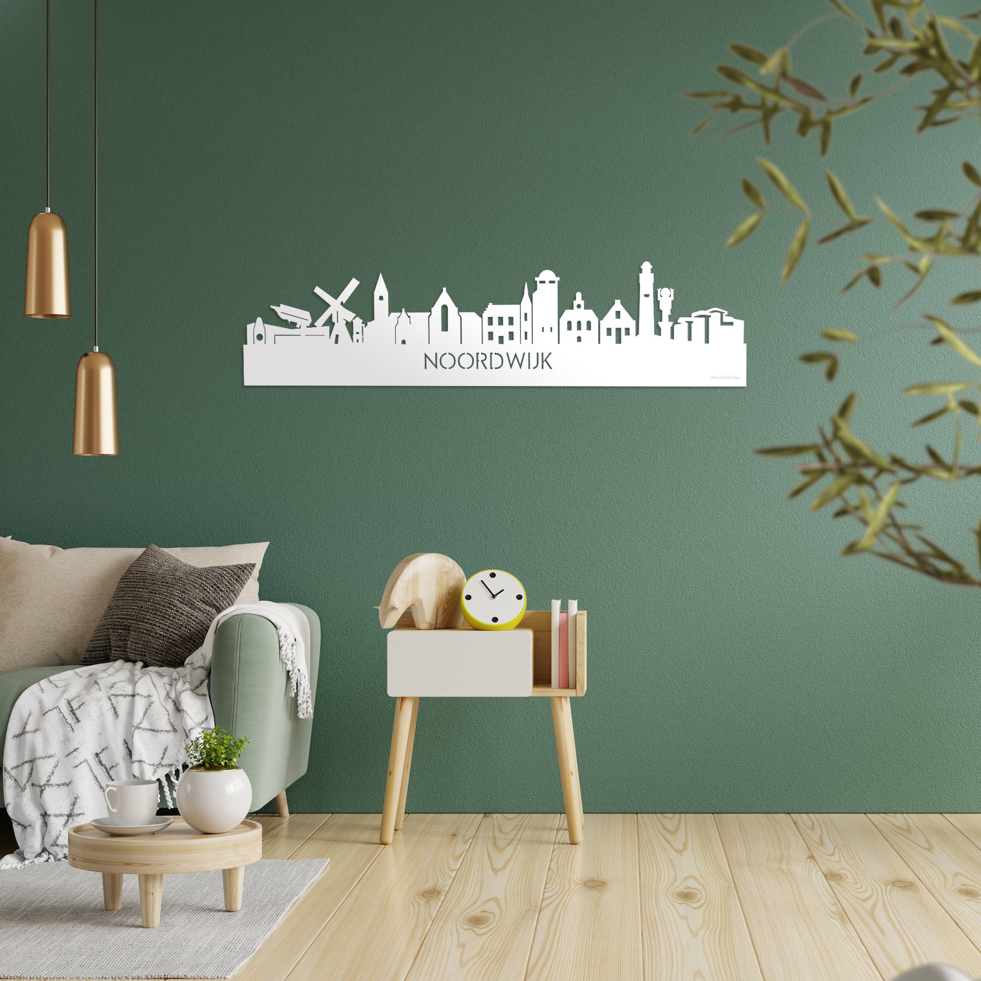Skyline Noordwijk Wit glanzend gerecycled kunststof cadeau decoratie relatiegeschenk van WoodWideCities