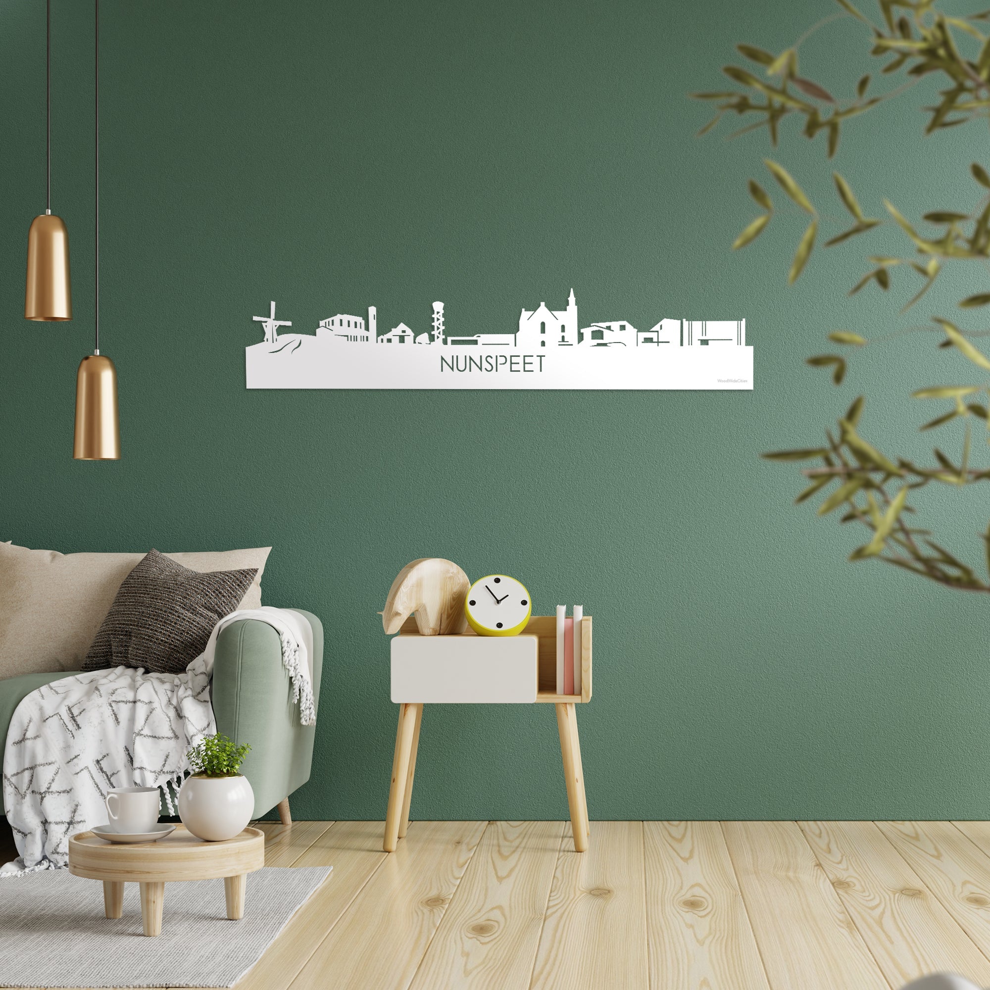 Skyline Nunspeet Wit glanzend gerecycled kunststof cadeau decoratie relatiegeschenk van WoodWideCities