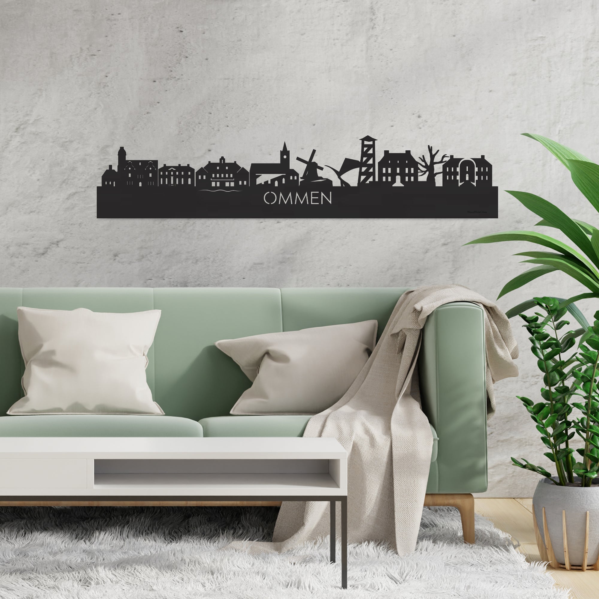 Skyline Ommen Zwart houten cadeau decoratie relatiegeschenk van WoodWideCities