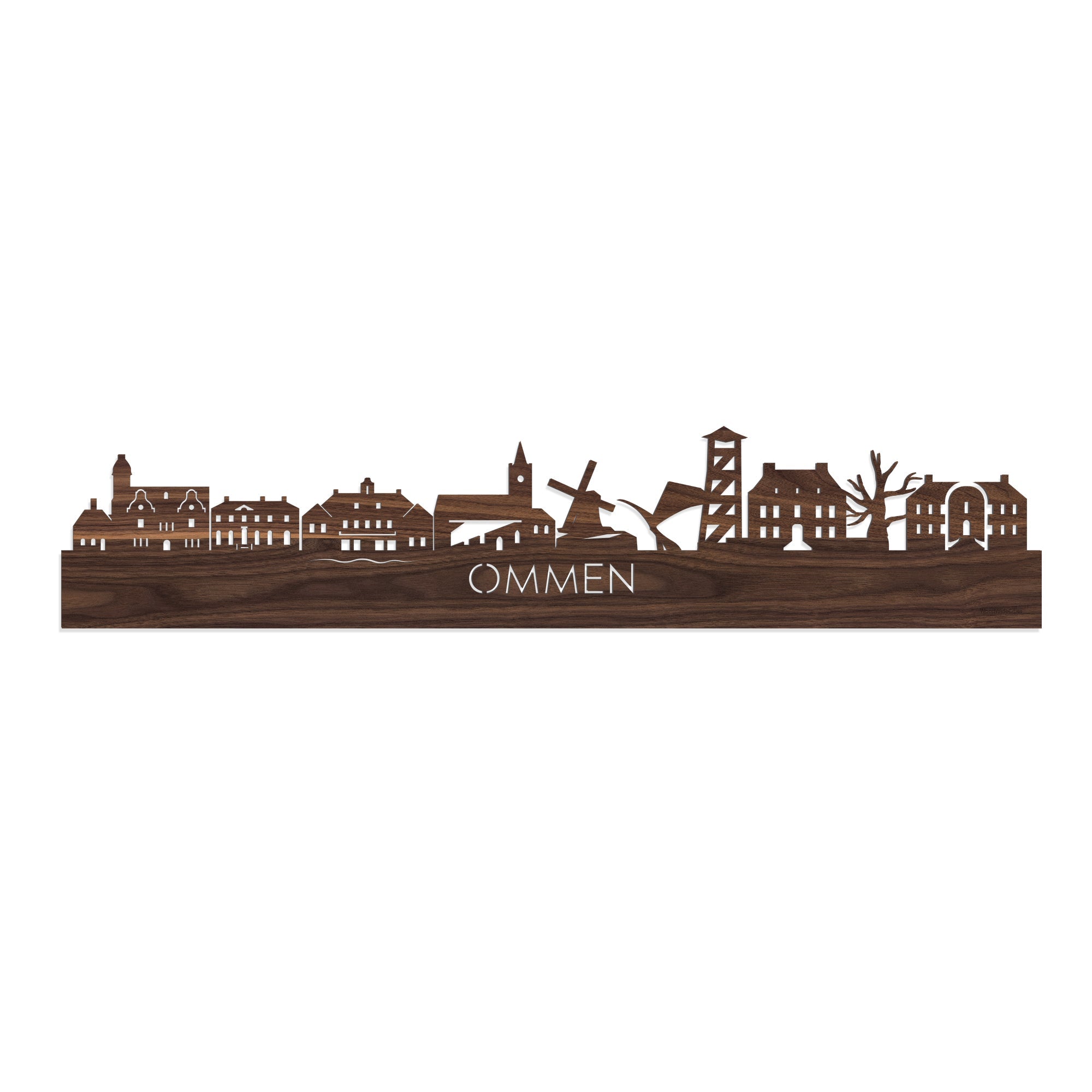 Skyline Ommen Noten houten cadeau decoratie relatiegeschenk van WoodWideCities