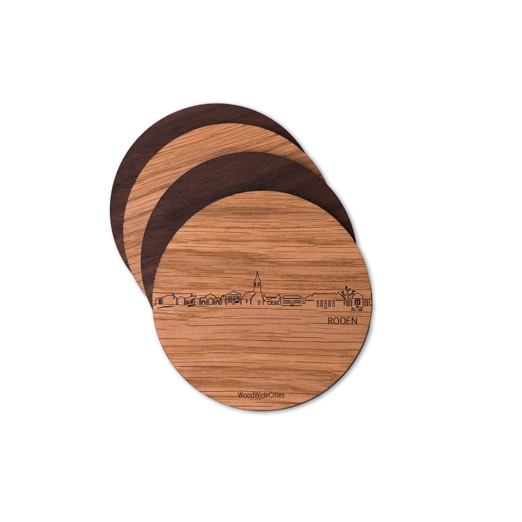 Skyline Onderzetters Roden Eiken en noten houten cadeau decoratie relatiegeschenk van WoodWideCities