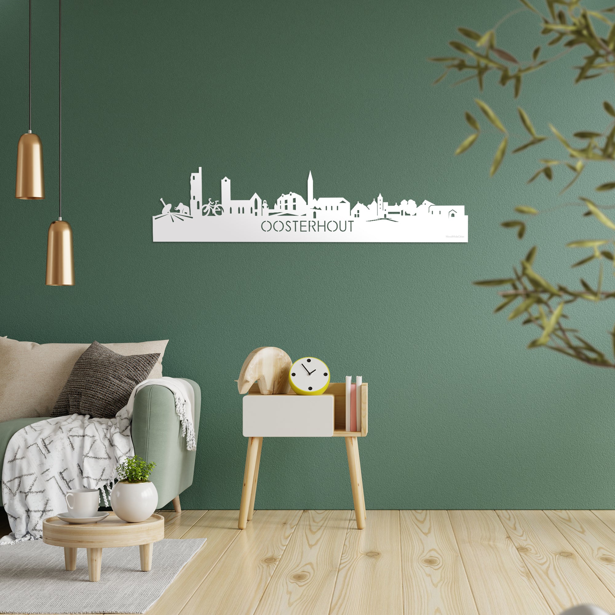 Skyline Oosterhout Wit glanzend gerecycled kunststof cadeau decoratie relatiegeschenk van WoodWideCities