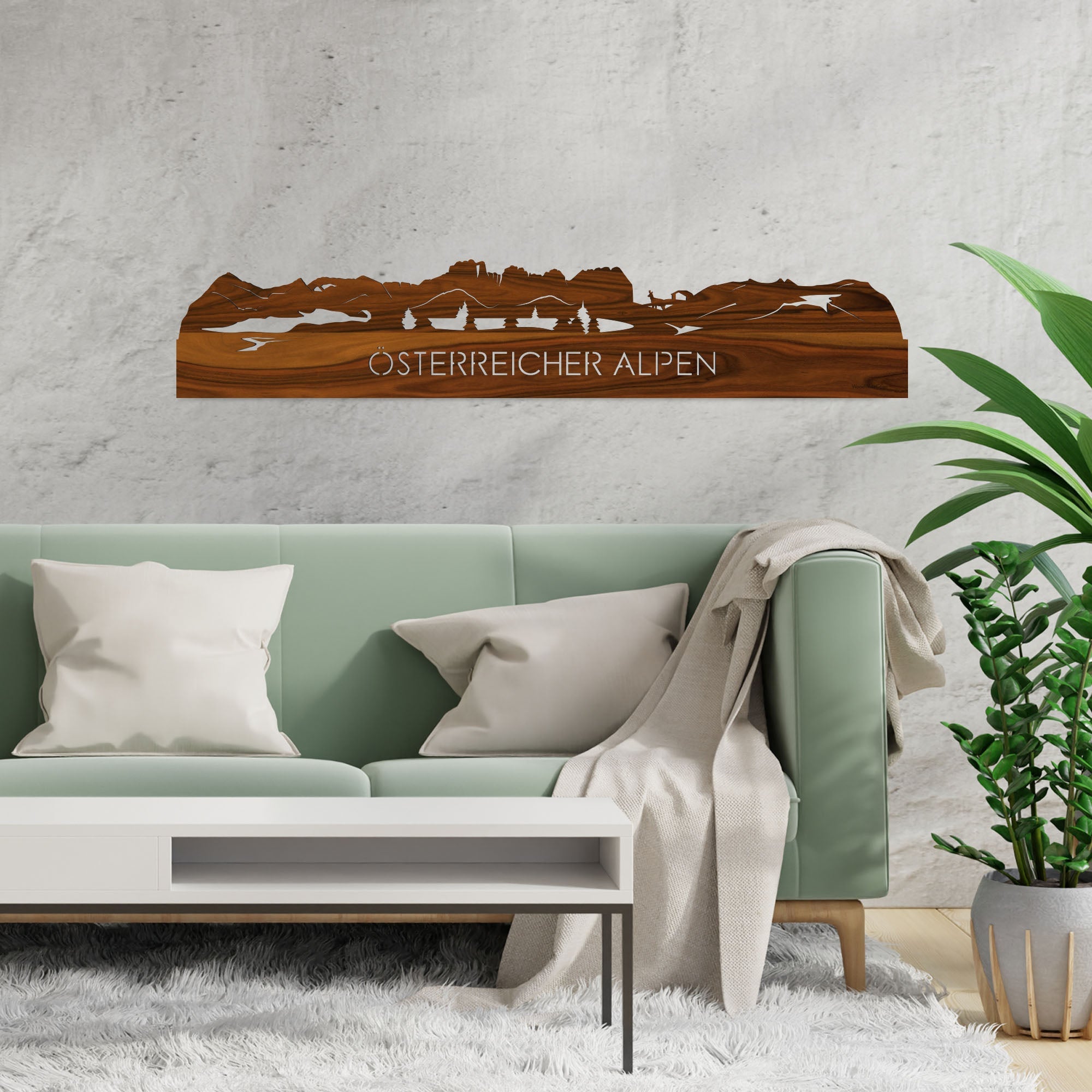 Skyline Österreicher Alpen Palissander houten cadeau decoratie relatiegeschenk van WoodWideCities