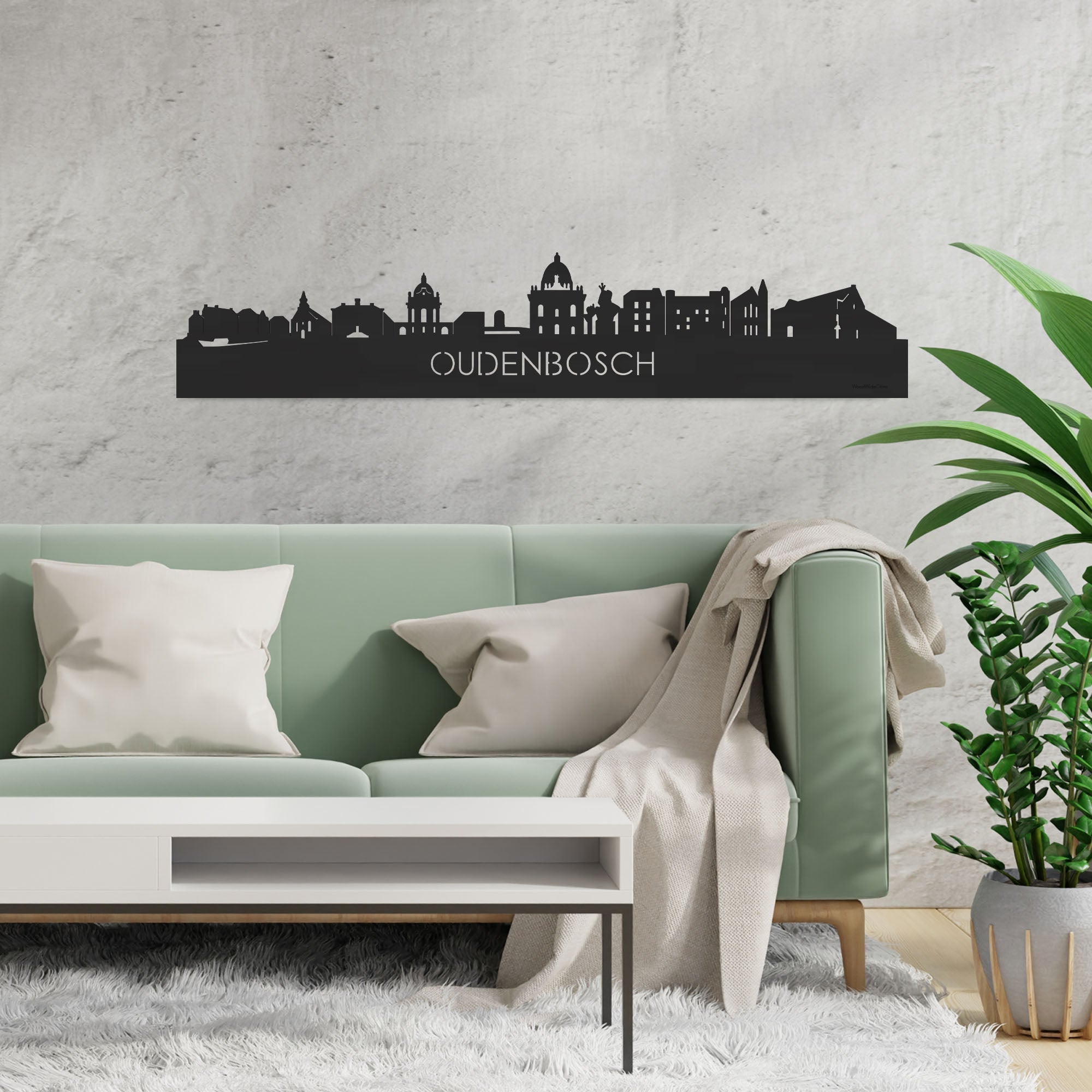 Skyline Oudenbosch Zwart houten cadeau decoratie relatiegeschenk van WoodWideCities