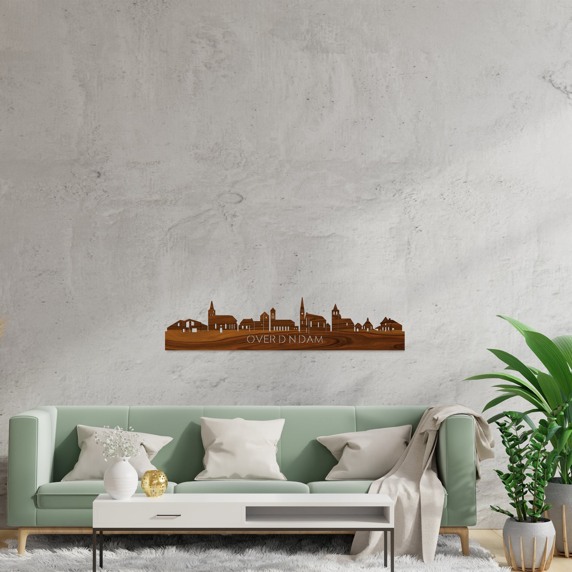 Skyline Over d'n Dam Palissander houten cadeau decoratie relatiegeschenk van WoodWideCities