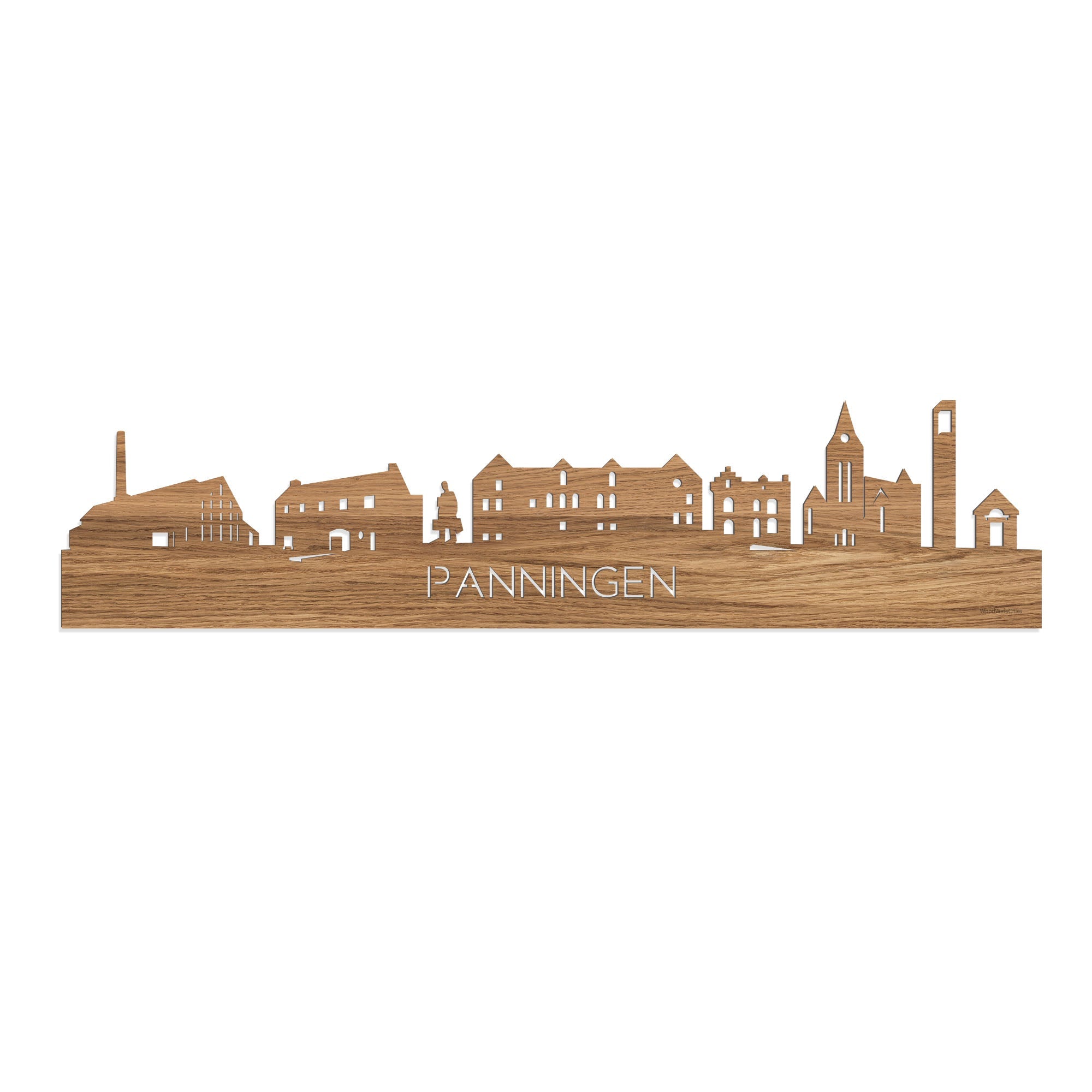 Skyline Panningen Eiken houten cadeau decoratie relatiegeschenk van WoodWideCities