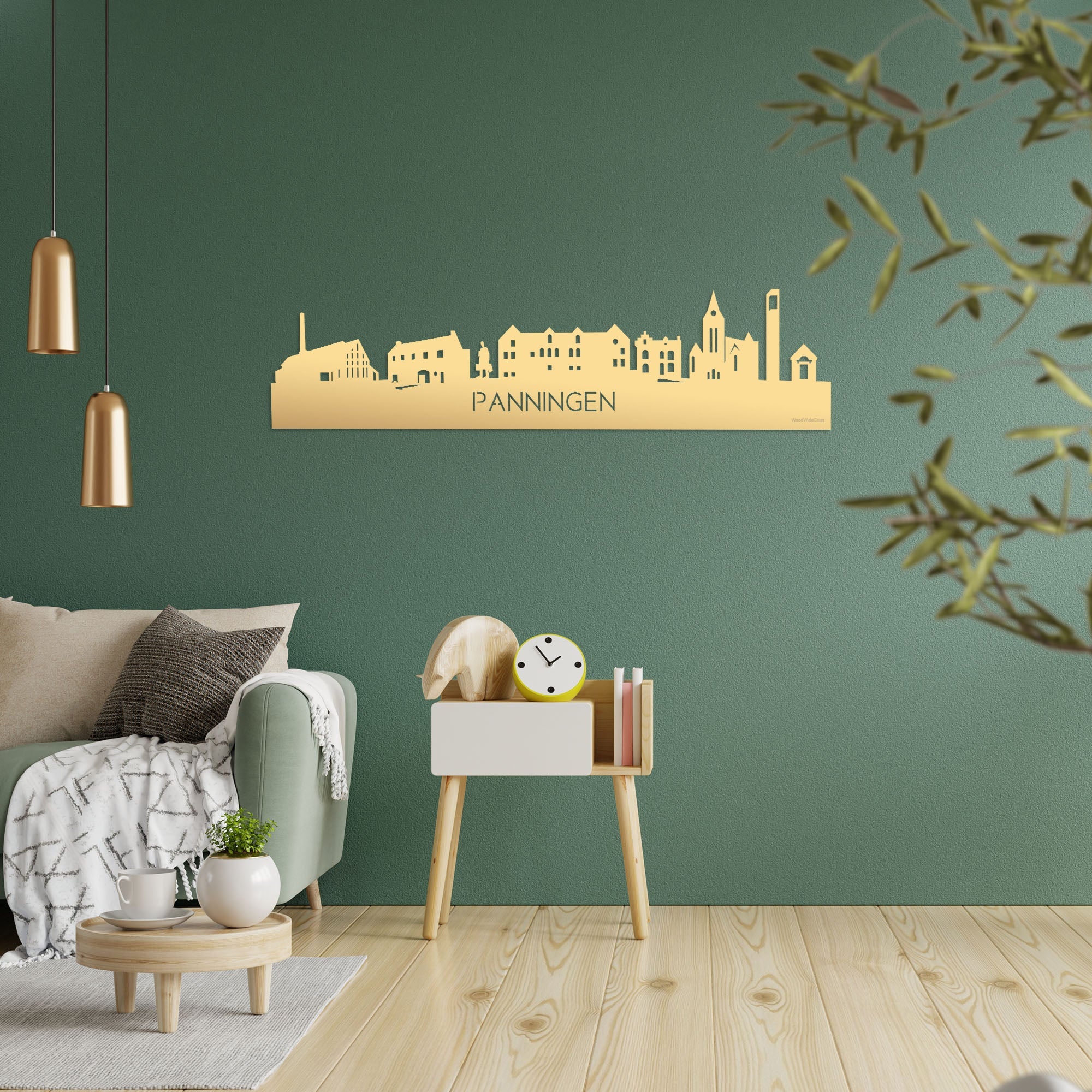 Skyline Panningen Metallic Goud gerecycled kunststof cadeau decoratie relatiegeschenk van WoodWideCities