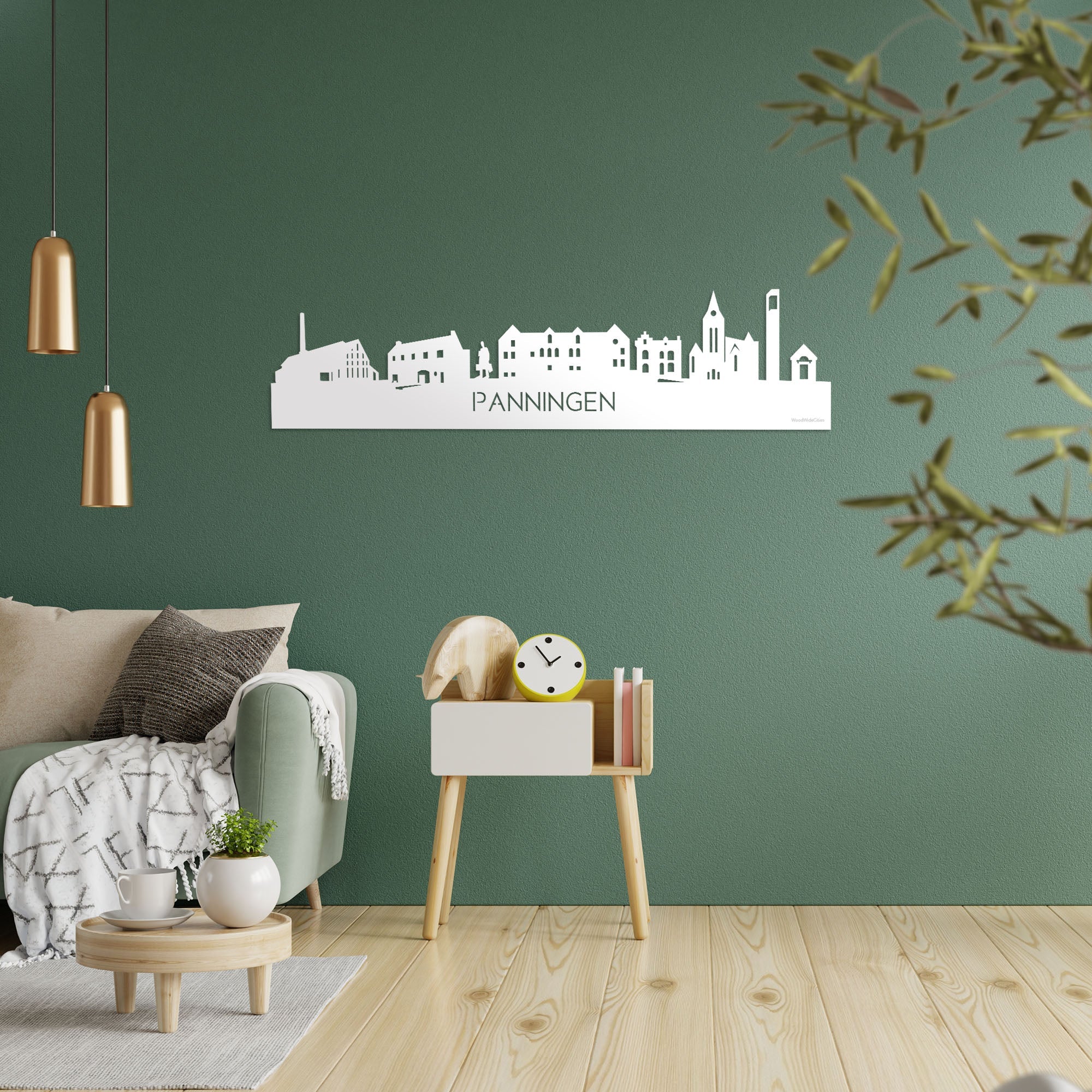 Skyline Panningen Wit glanzend gerecycled kunststof cadeau decoratie relatiegeschenk van WoodWideCities